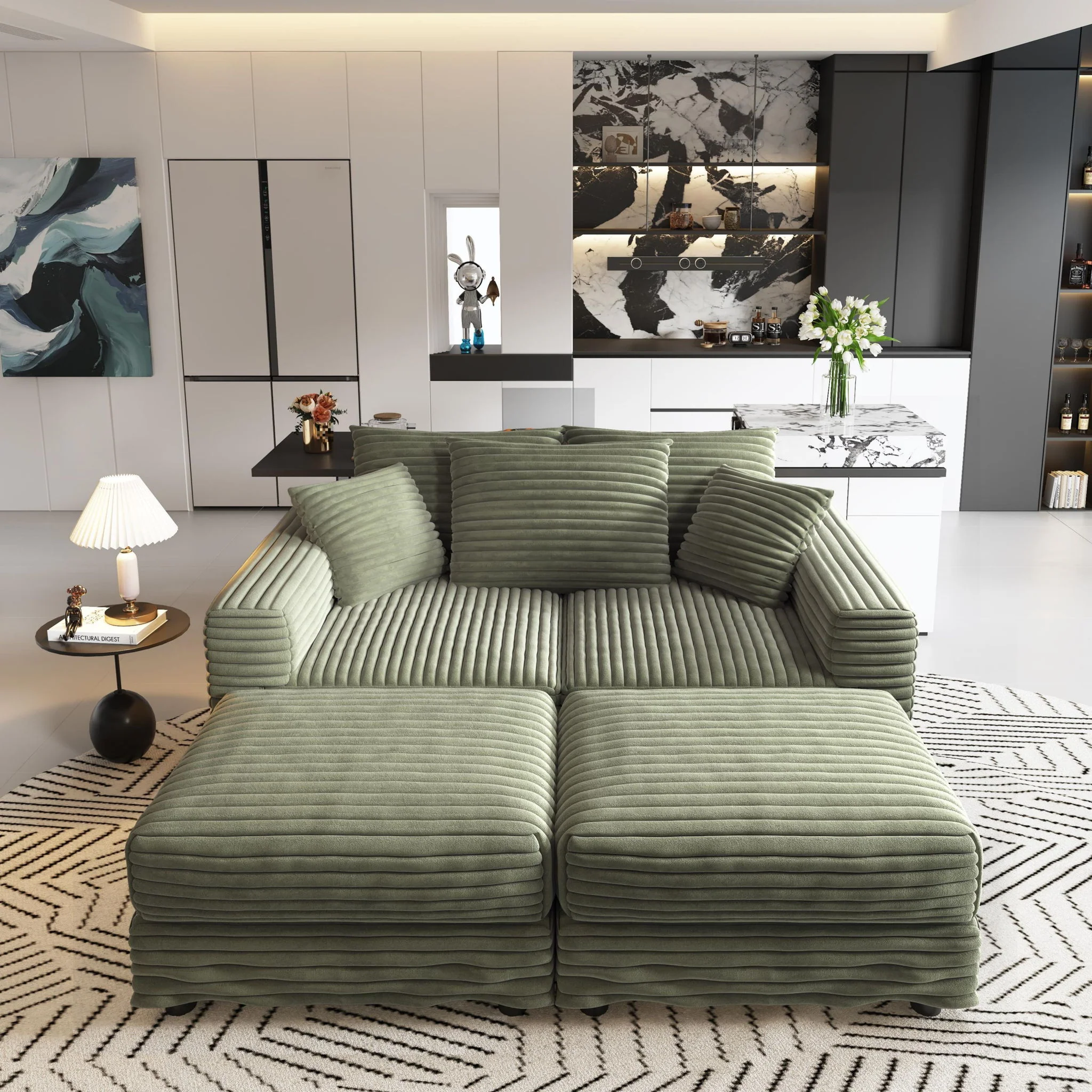 Convertible Deep Seat Sofa With Soft Pillows And Ottomans - Image 44