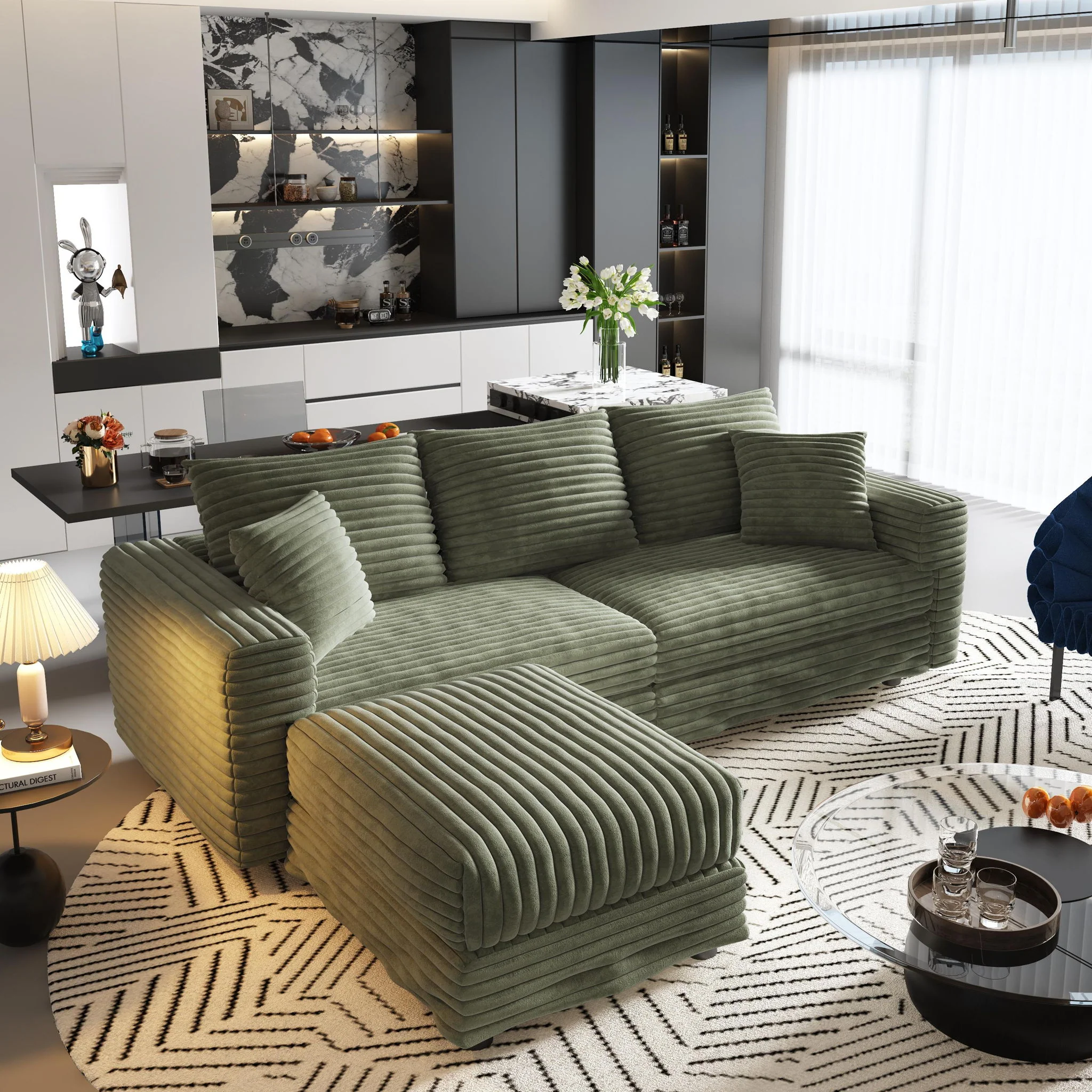Convertible Deep Seat Sofa With Soft Pillows And Ottomans - Image 51