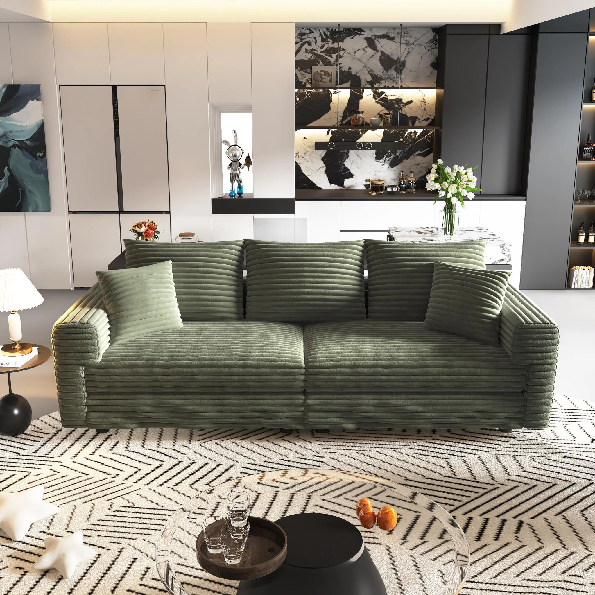 Convertible Deep Seat Sofa With Soft Pillows And Ottomans - Image 60