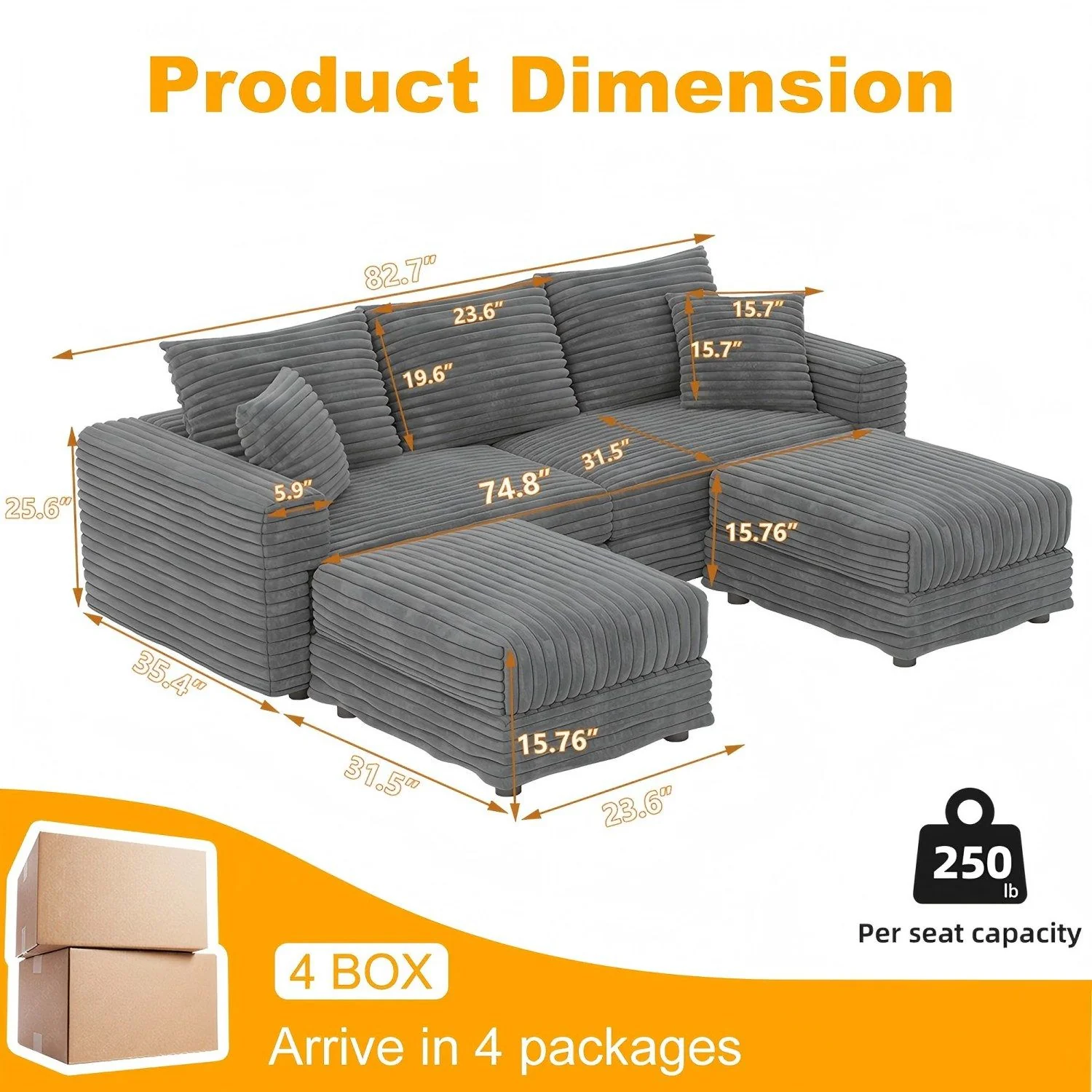 Convertible Deep Seat Sofa With Soft Pillows And Ottomans - Image 82