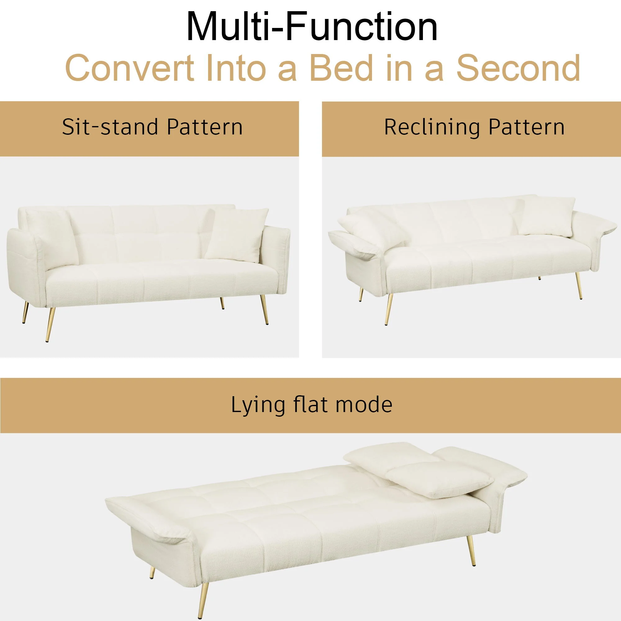 Convertible Double Futon Sofa Bed With Folding Armrests For Living Rooms - Image 19