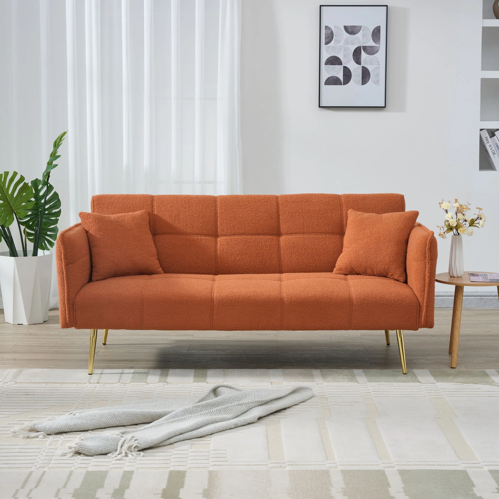 Convertible Double Futon Sofa Bed With Folding Armrests For Living Rooms - Image 25