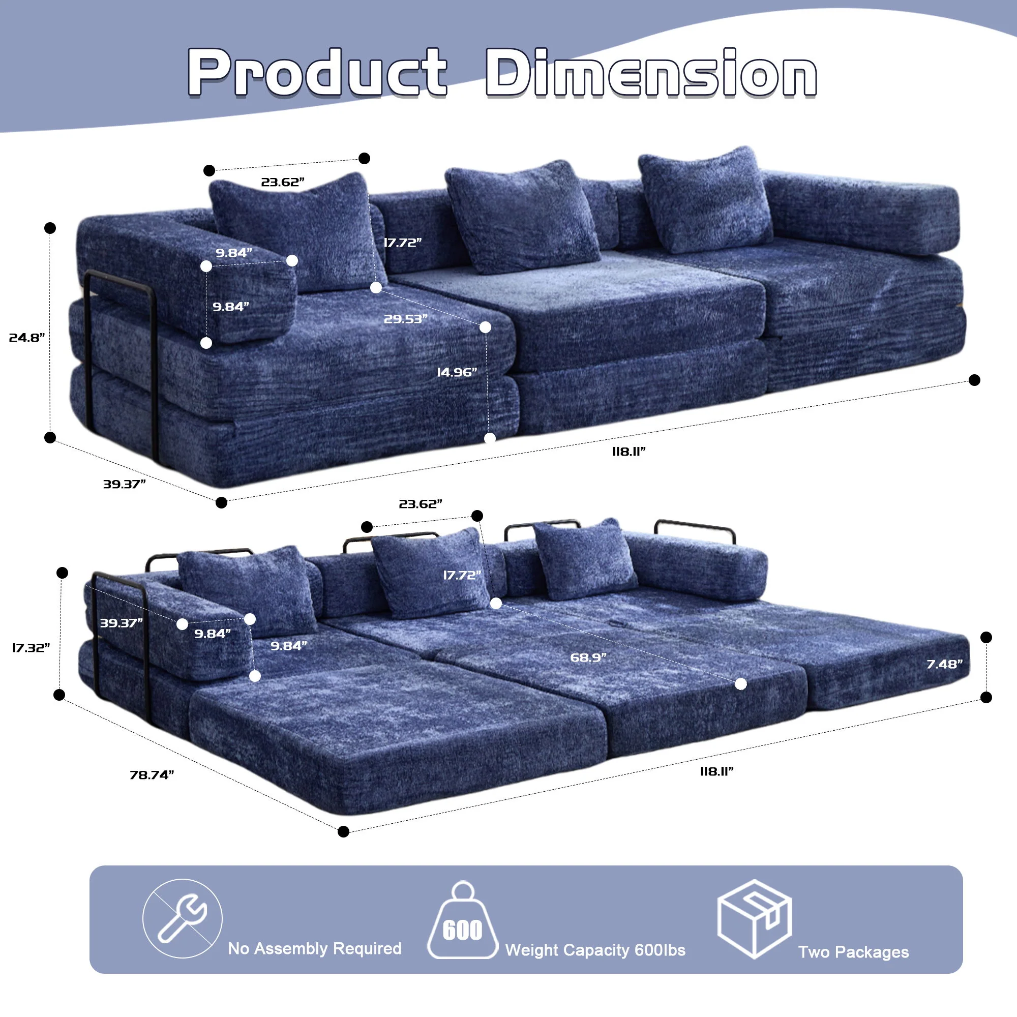 Convertible Floor Sofa Bed, Boneless Modular Sectional Sofa For Living Room - Image 28