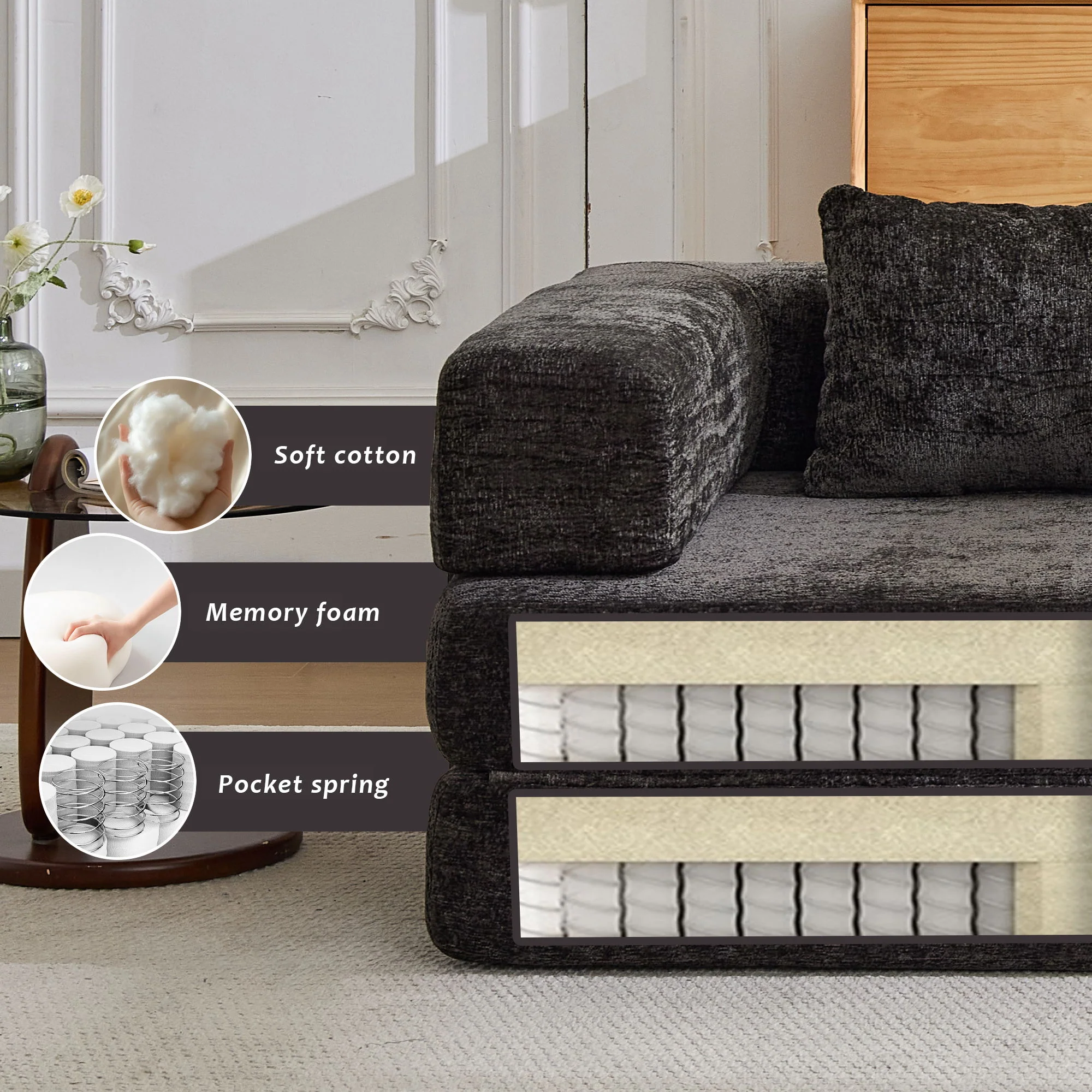 Convertible Floor Sofa Bed, Boneless Modular Sectional Sofa For Living Room - Image 7