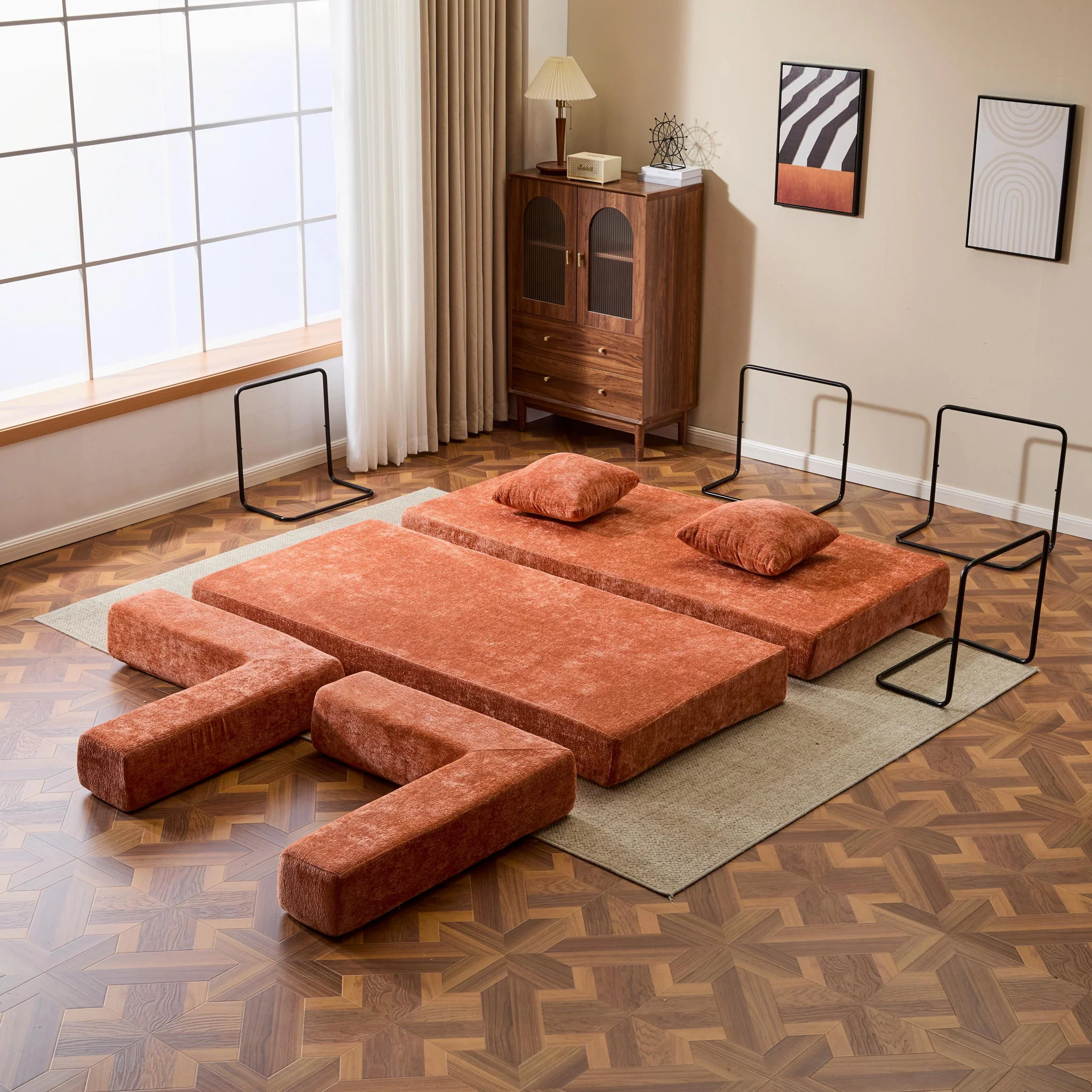 Convertible Floor Sofa Bed With Pillow Back Support Armrest - Image 19