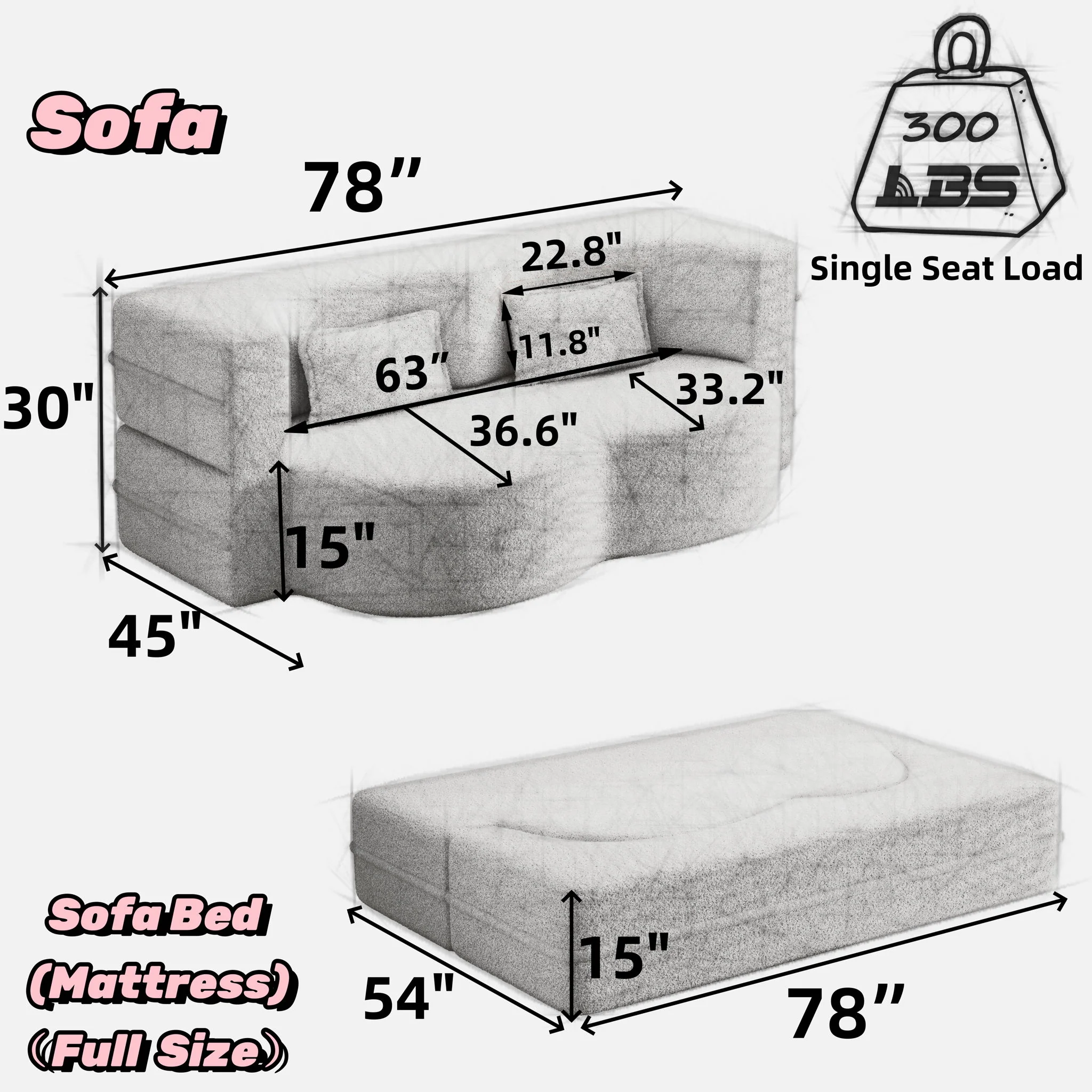 Convertible Foam-Filled Sleeper Sofa Bed With 2 Pillows - Image 12