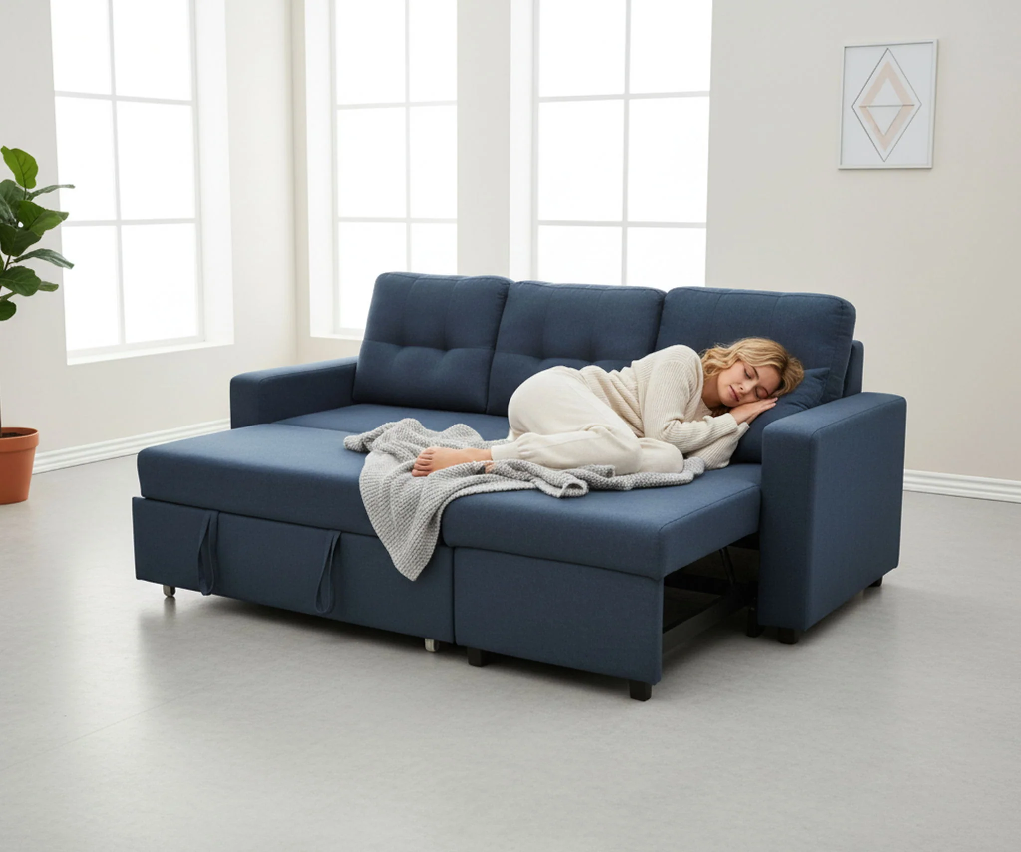 Convertible L Shaped Sectional Sleeper Sofa Bed, Saving Pull Out Couch - Image 7