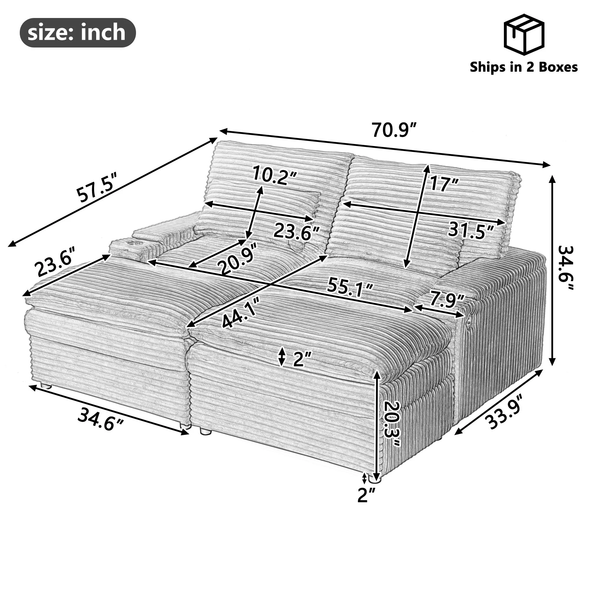 Convertible Loveseat Sofa With Storage, USB Ports, Cup Holders - Image 25