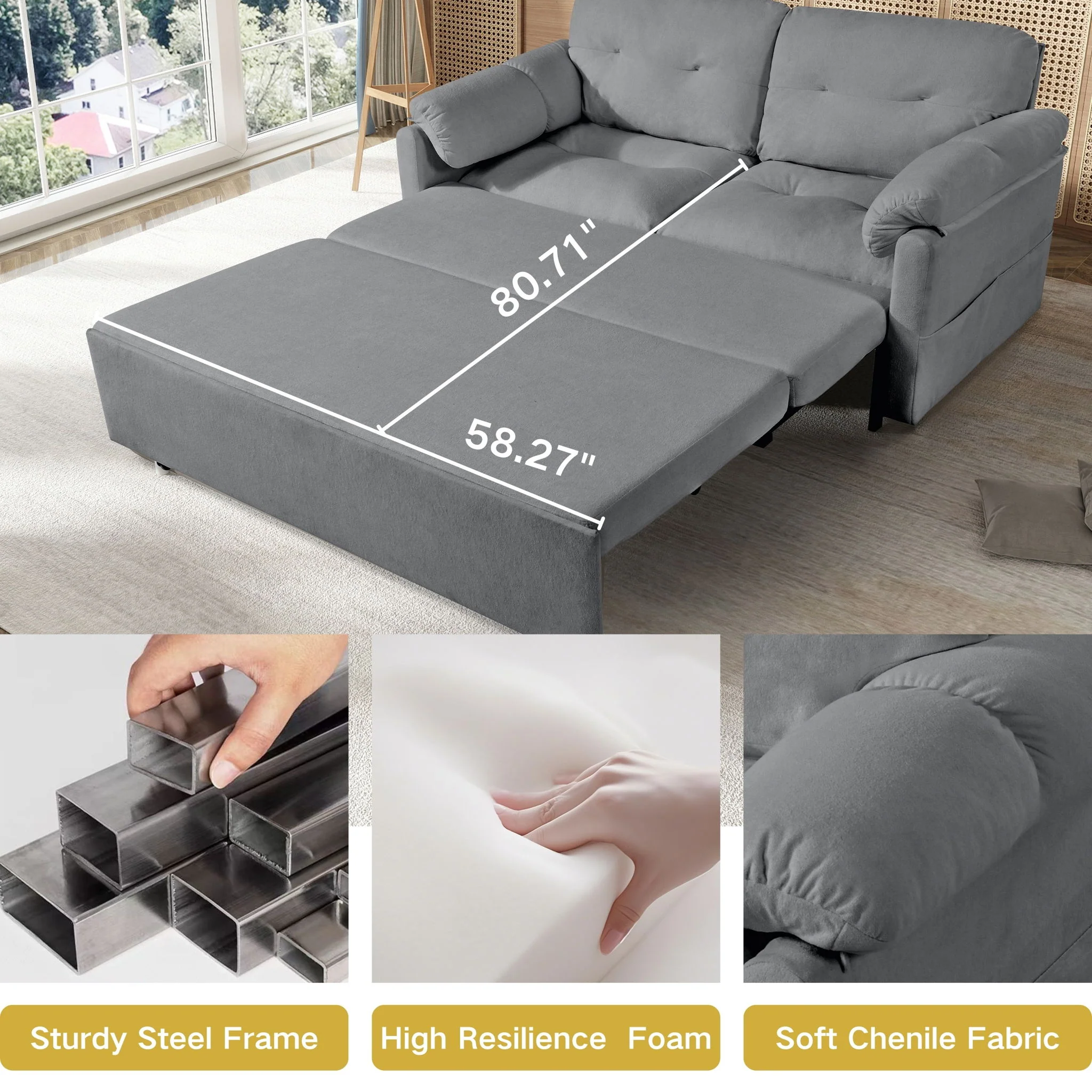 Convertible Pull Out Sofa Bed Queen Size, 3 In 1 With Side Storage - Image 20