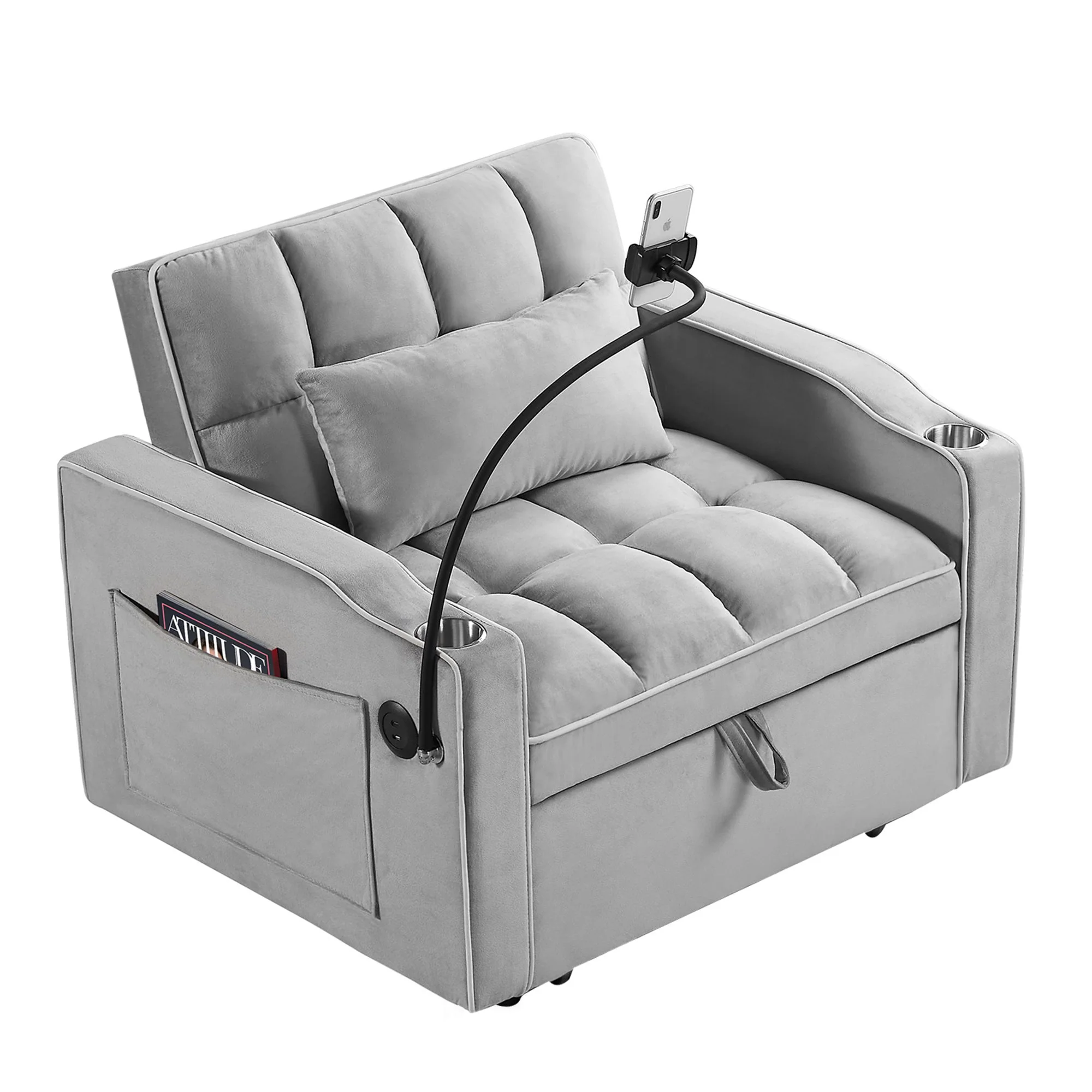 Convertible Sleeper Chair Sofa Bed Adjustable Pull Out Sleeper Chair Bed Multi-Pockets Folding Sofa Bed For Living Room Bedroom Small Space, 3 In 1 Sofa Bed - Image 14