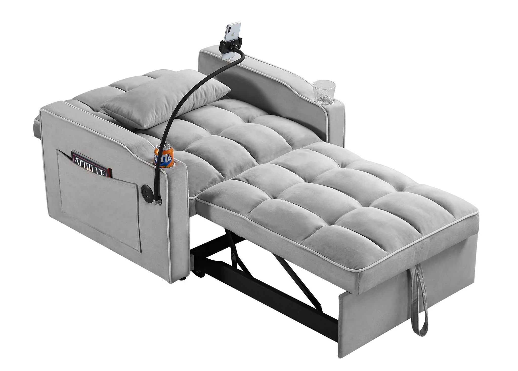 Convertible Sleeper Chair Sofa Bed Adjustable Pull Out Sleeper Chair Bed Multi-Pockets Folding Sofa Bed For Living Room Bedroom Small Space, 3 In 1 Sofa Bed - Image 17