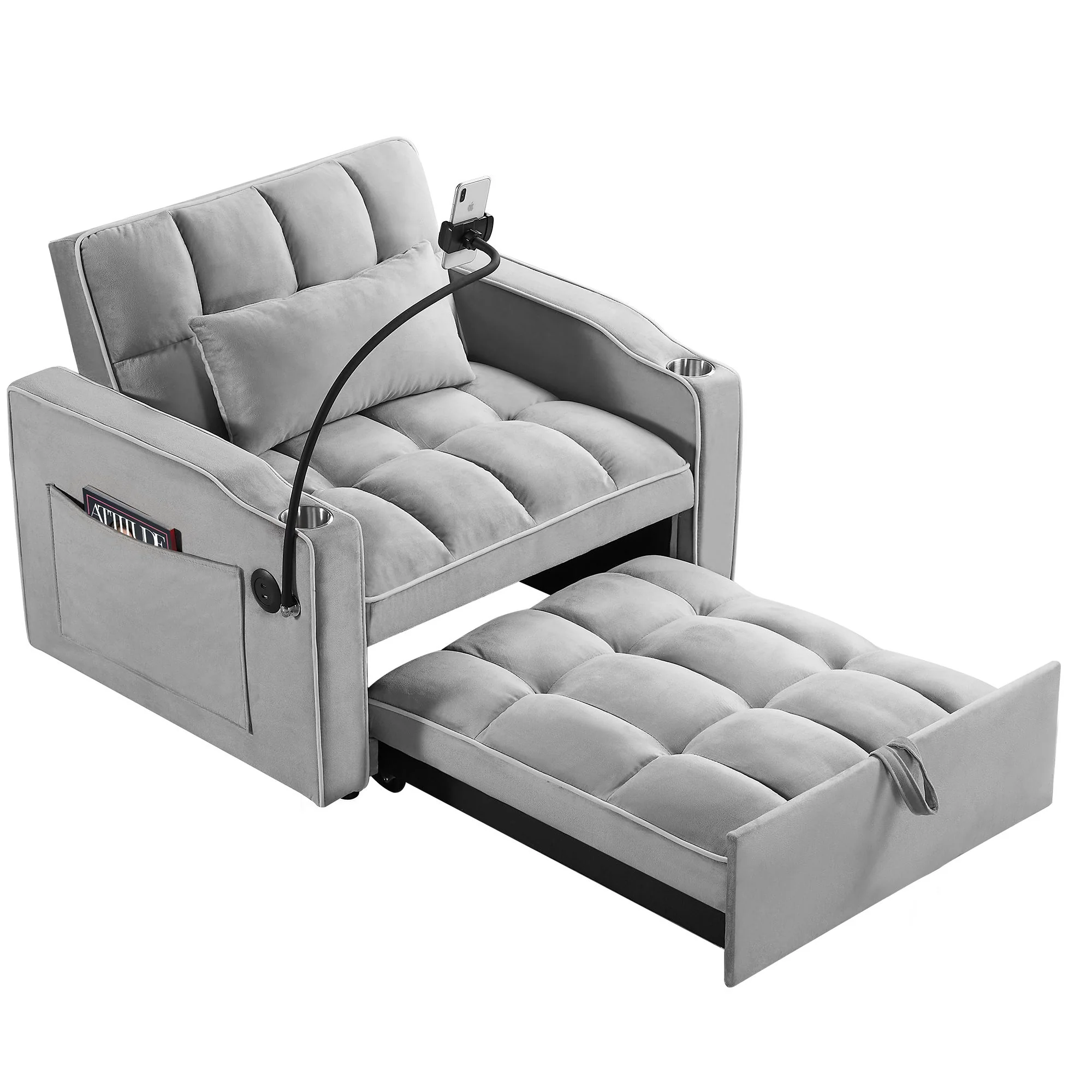 Convertible Sleeper Chair Sofa Bed Adjustable Pull Out Sleeper Chair Bed Multi-Pockets Folding Sofa Bed For Living Room Bedroom Small Space, 3 In 1 Sofa Bed - Image 7