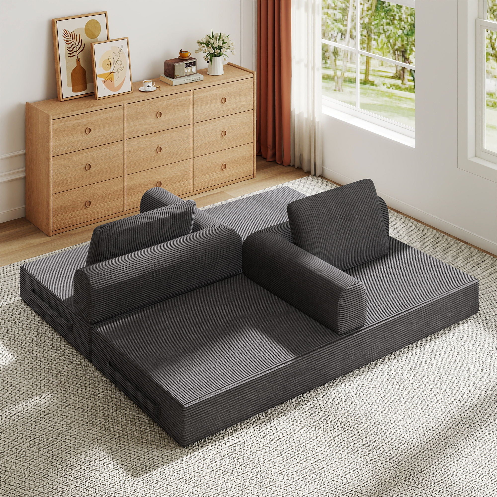 Convertible Sleeper Sofa Bed With Cylindrical Pillow, Fixed Shape Frame - Image 36