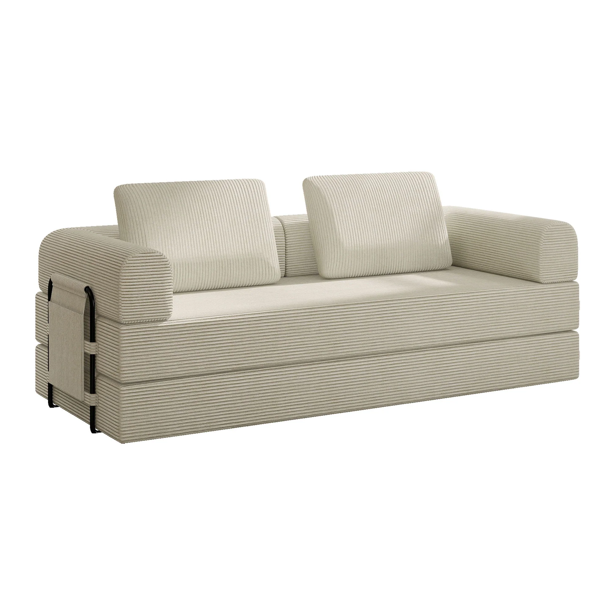 Convertible Sleeper Sofa Bed With Cylindrical Pillow, Fixed Shape Frame - Image 4