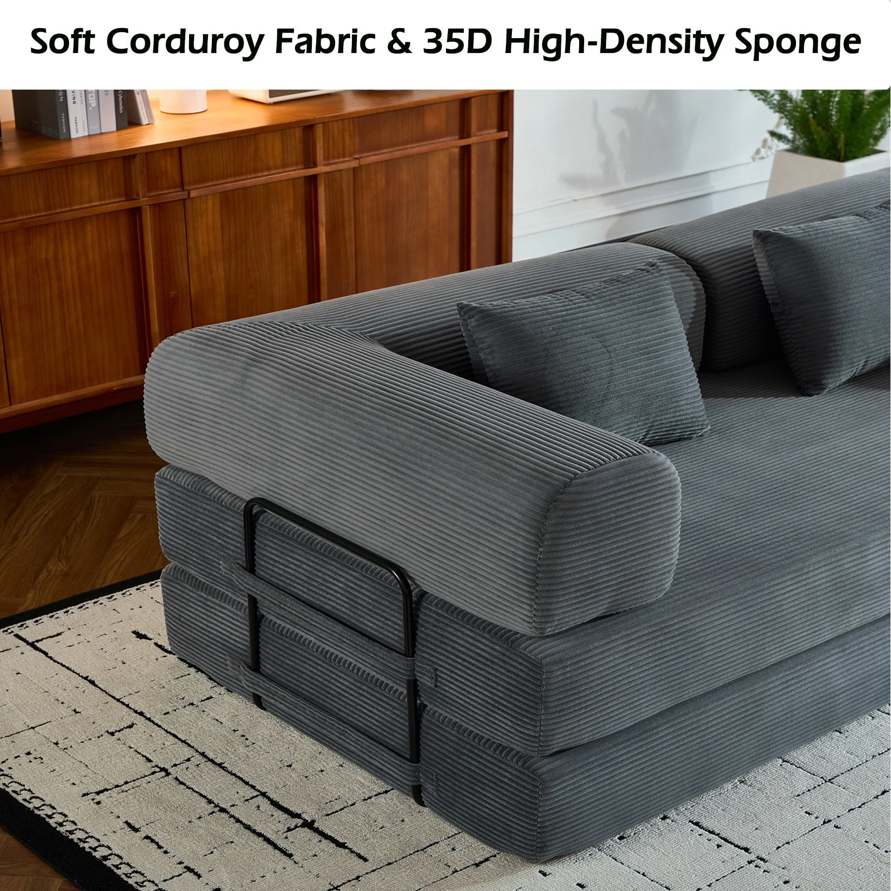 Convertible Sleeper Sofa Bed With Cylindrical Pillow, With Fixed Shape Frame - Image 13