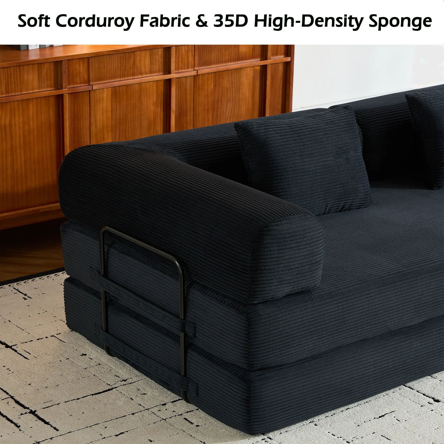 Convertible Sleeper Sofa Bed With Cylindrical Pillow, With Fixed Shape Frame - Image 16