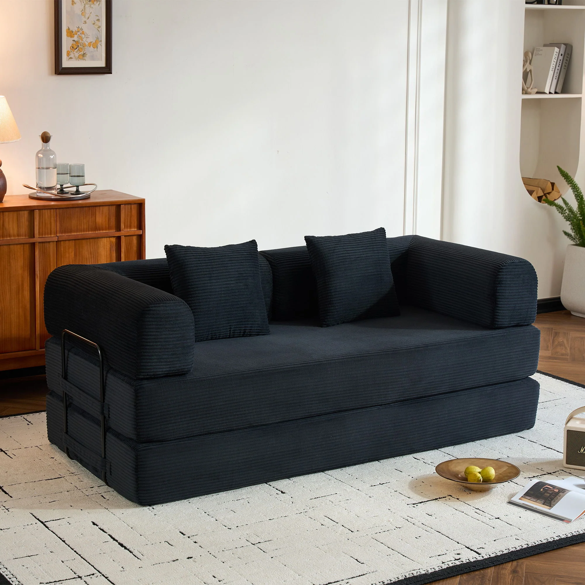 Convertible Sleeper Sofa Bed With Cylindrical Pillow, With Fixed Shape Frame - Image 7