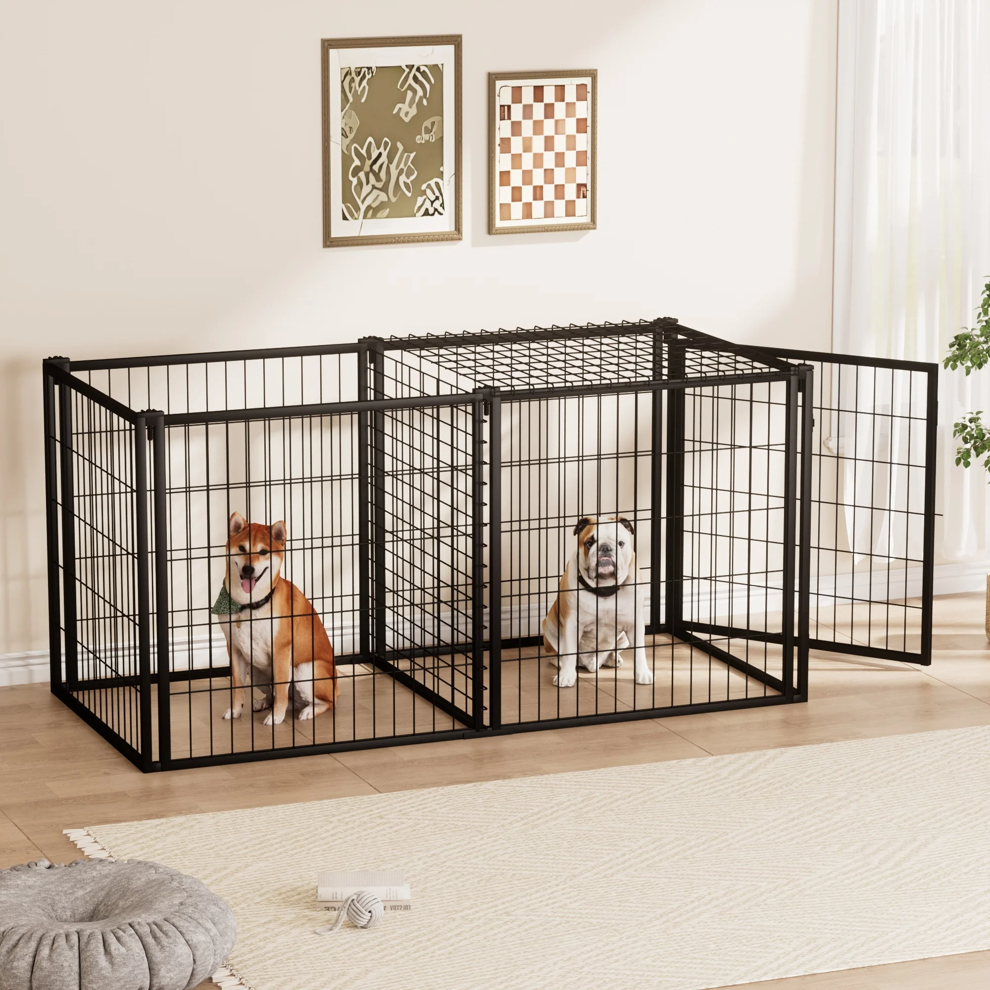 Cooper 63-Inch Modular Wire Dog Playpen with Security Roof and Convertible Room Divider - Image 20