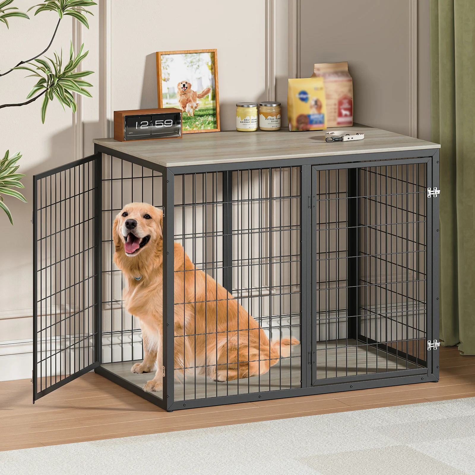 Corinth 47-Inch Triple Door Dog Crate Furniture End Table Cabinet - Image 3