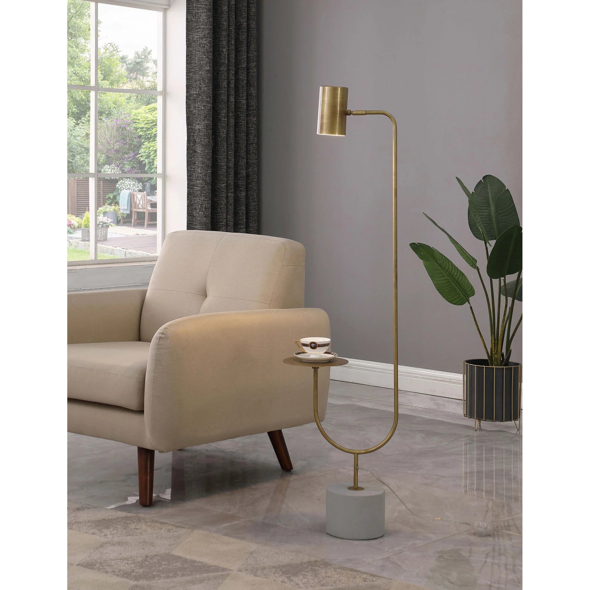 Corletta - Floor Lamp With Round Tray - Antique Brass - Image 6