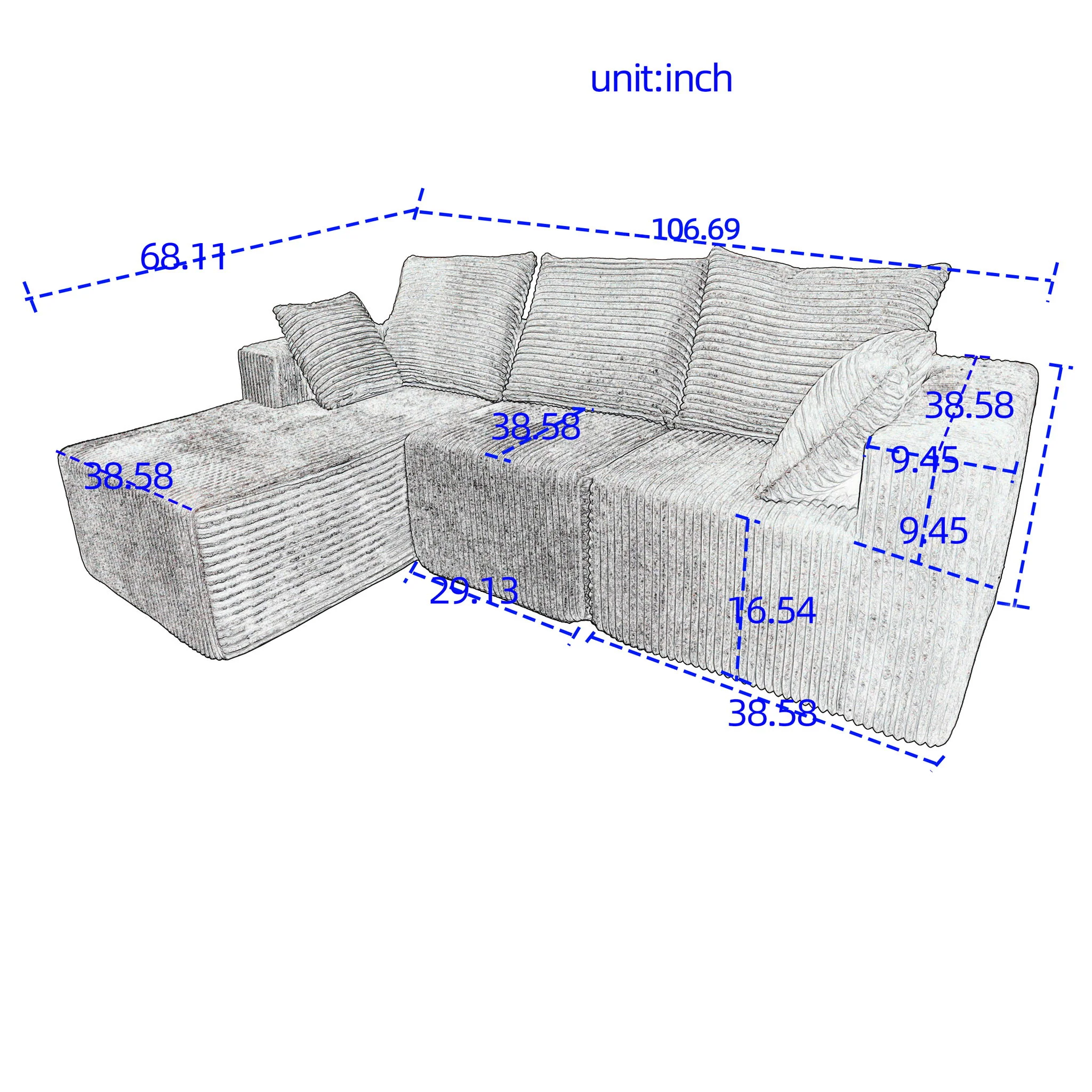 Corner Combination Sofa Sectional Couch With Soft Fabric - Image 14