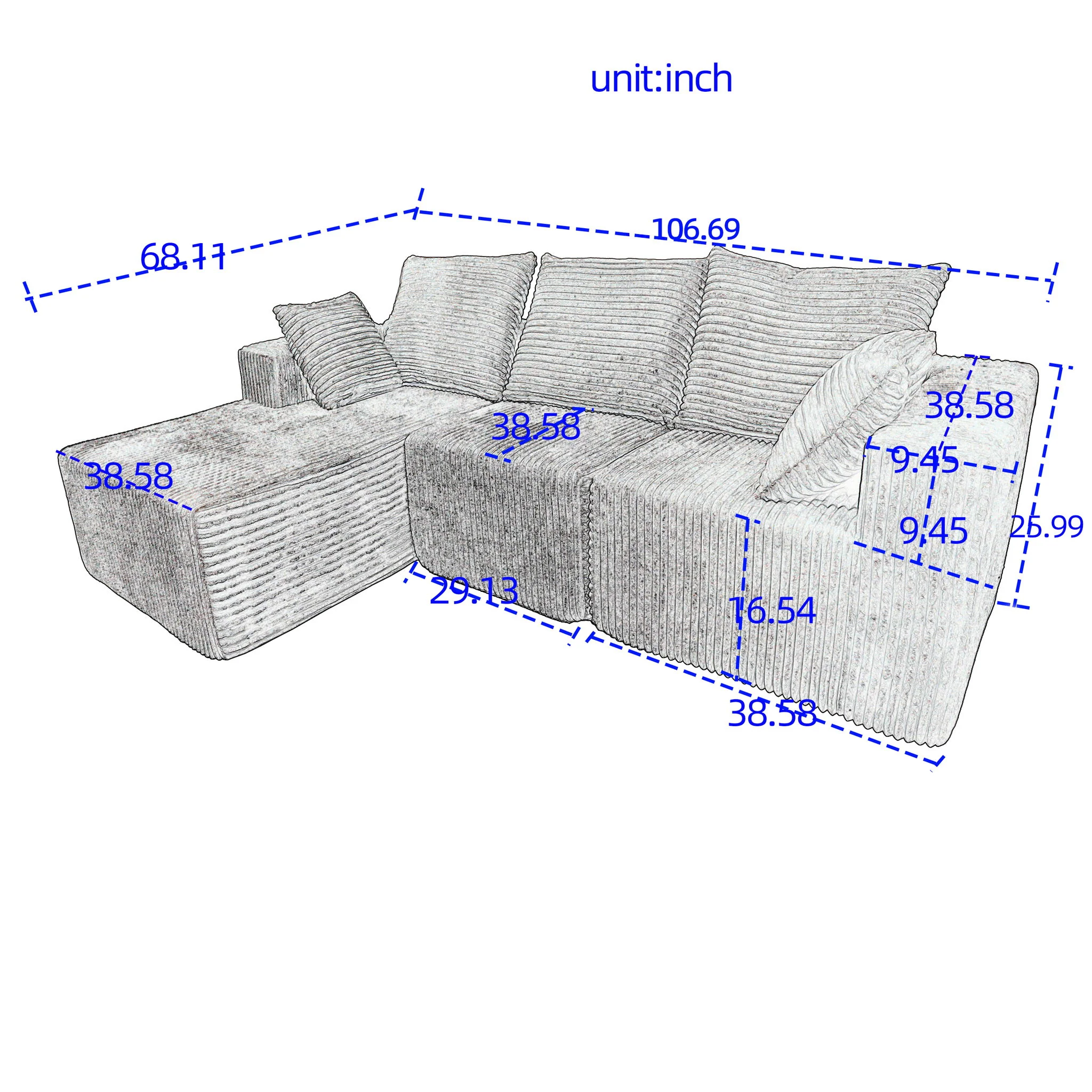 Corner Combination Sofa Sectional Couch With Soft Fabric - Image 18