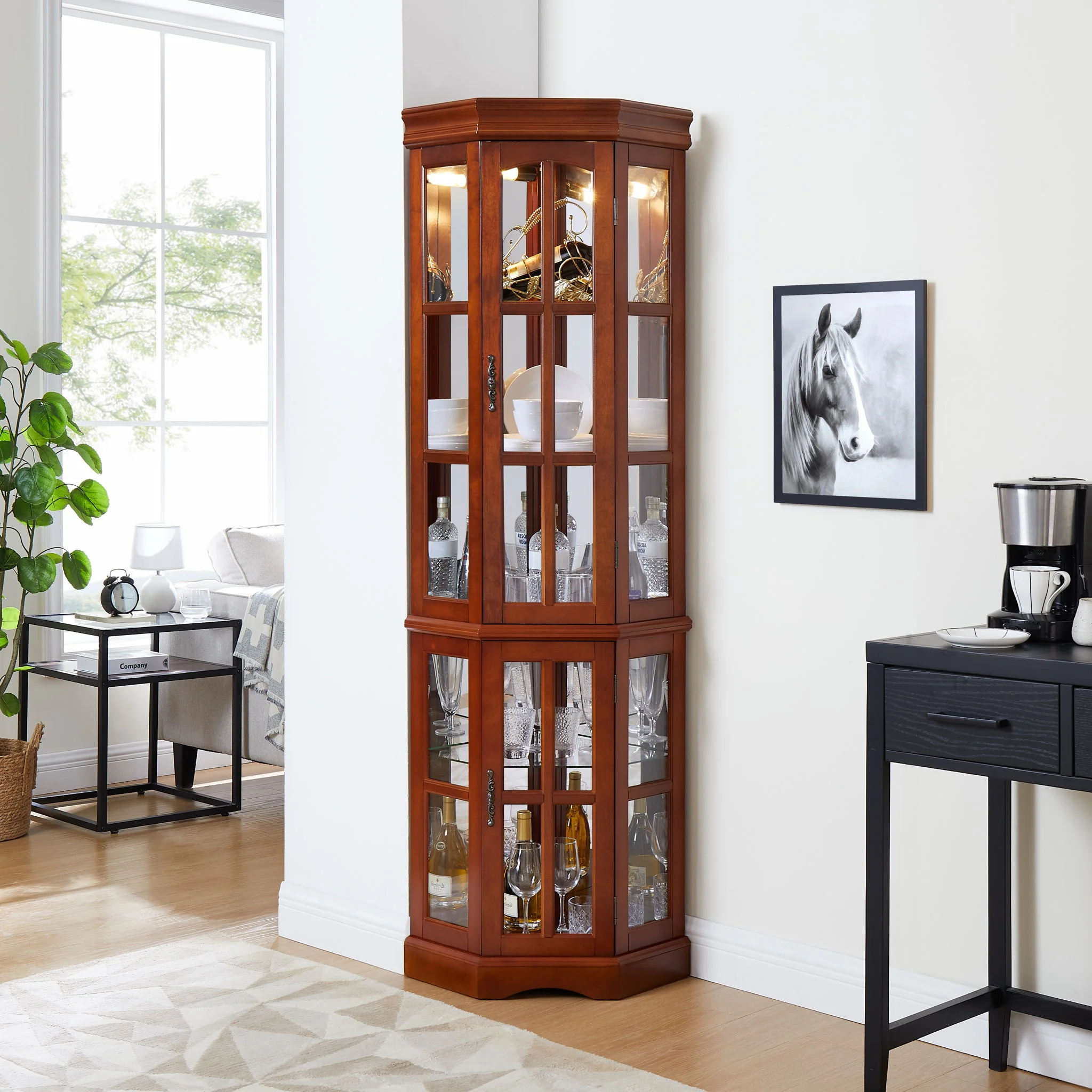 Corner Curio Cabinet With 5 Shelves And Lighting System (E26 Light Bulb Not Included) - Image 8