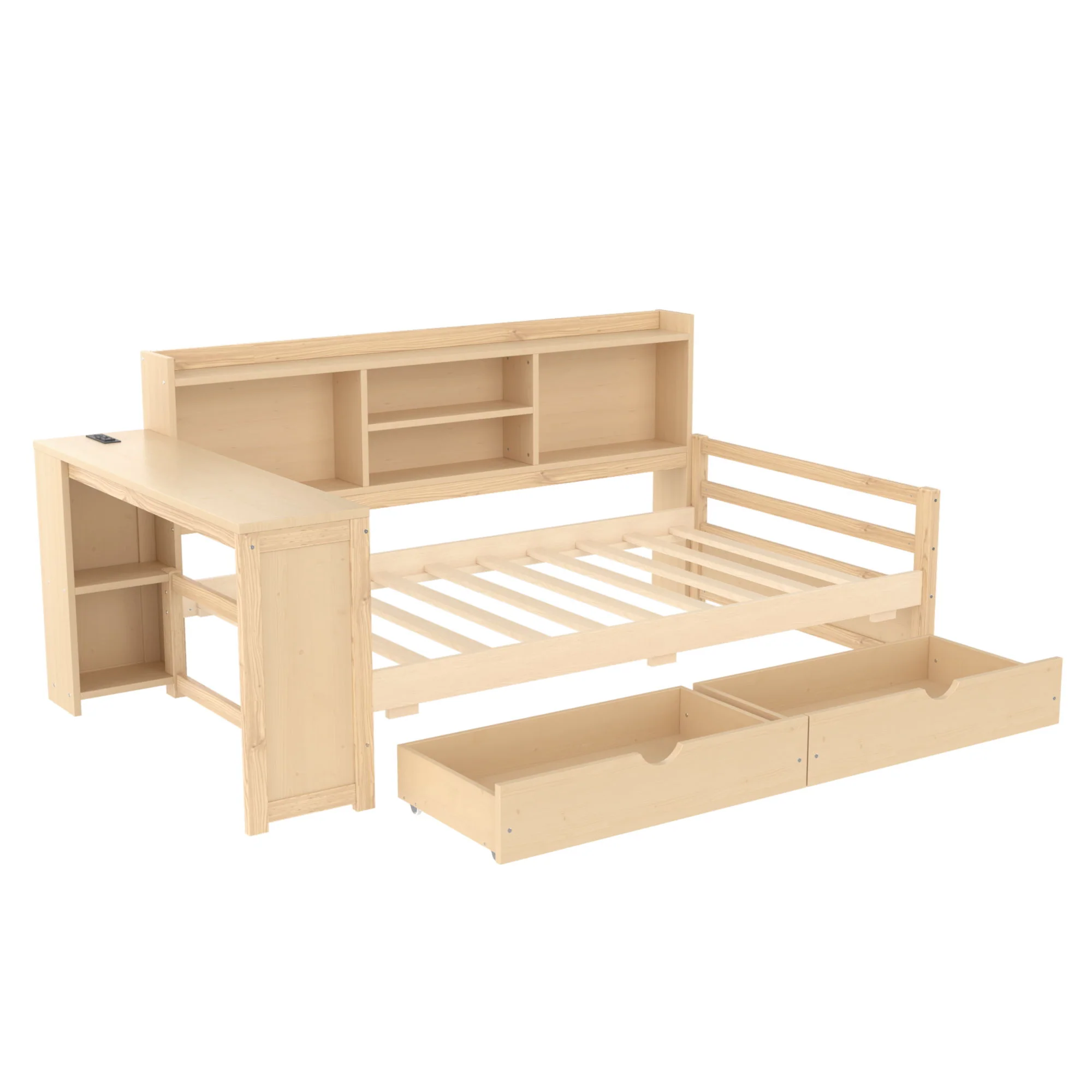 Corner Daybed With Storage Drawers, Desk, Charging Port & Bookcase - Image 3
