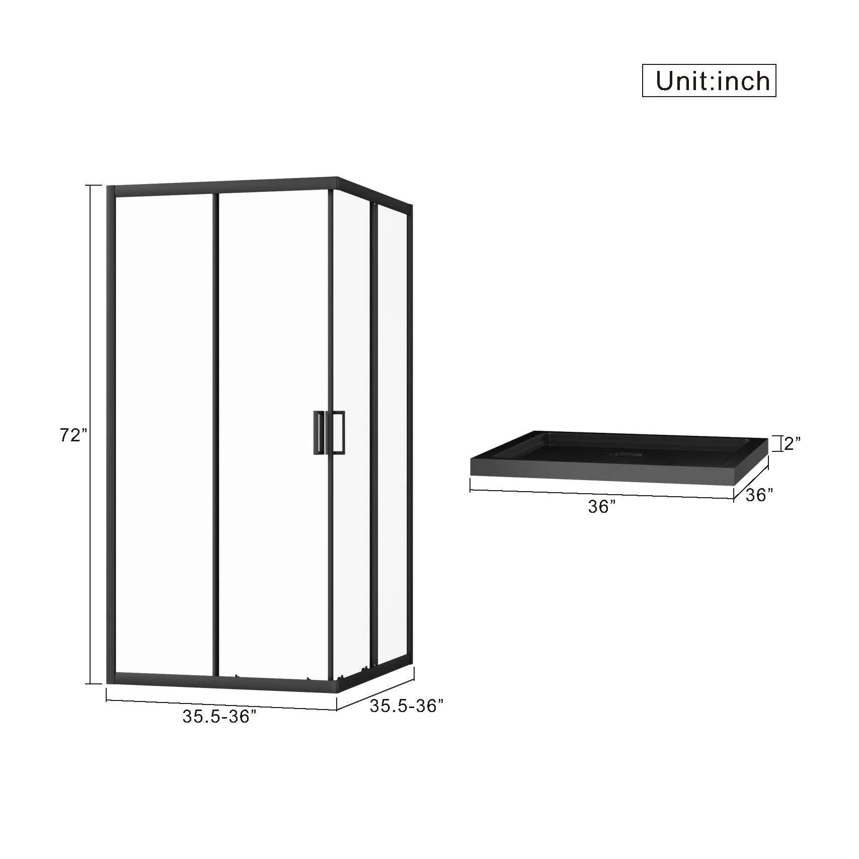 Corner Shower Enclosure, Frameless Pivot Door - Black - Image 7