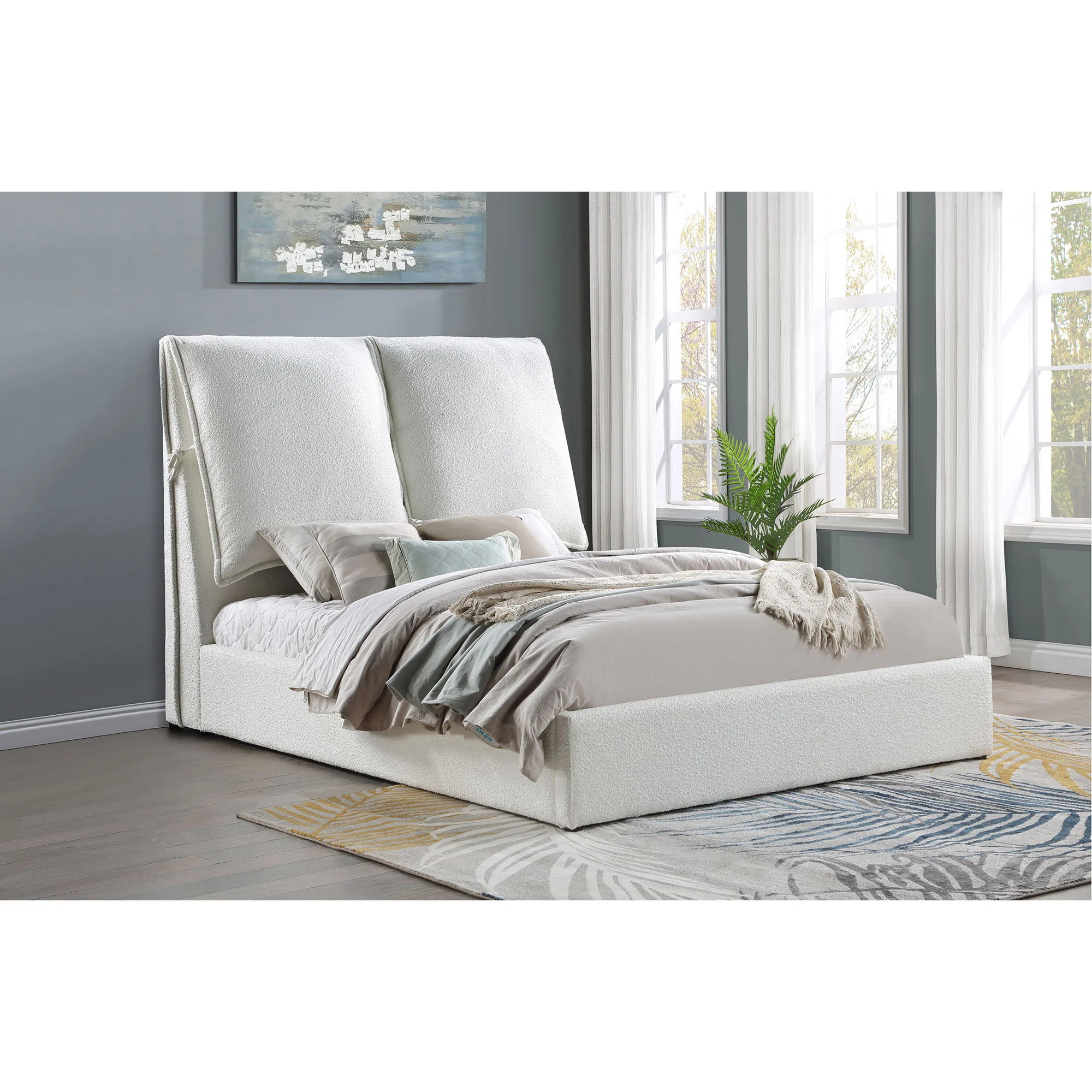 Corwyn - Queen Upholstered Panel Bed With Headboard Pillows - White - Image 8