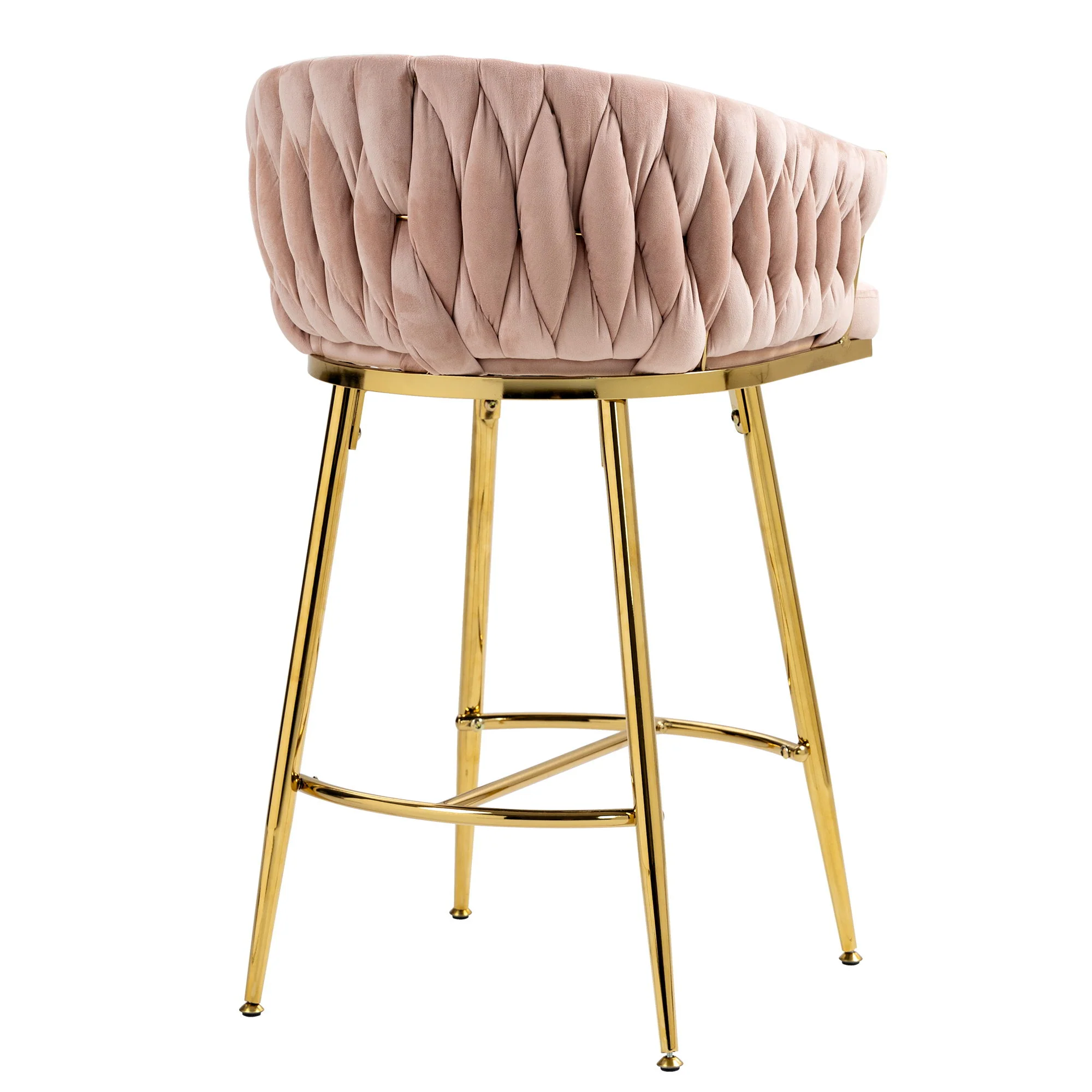 Counter Height Bar Stools Kitchen Island Counter Bar Stool With Hand - Wave Back, Golden Chromed Base And Footrest (Set of 2) - Pink - Image 2