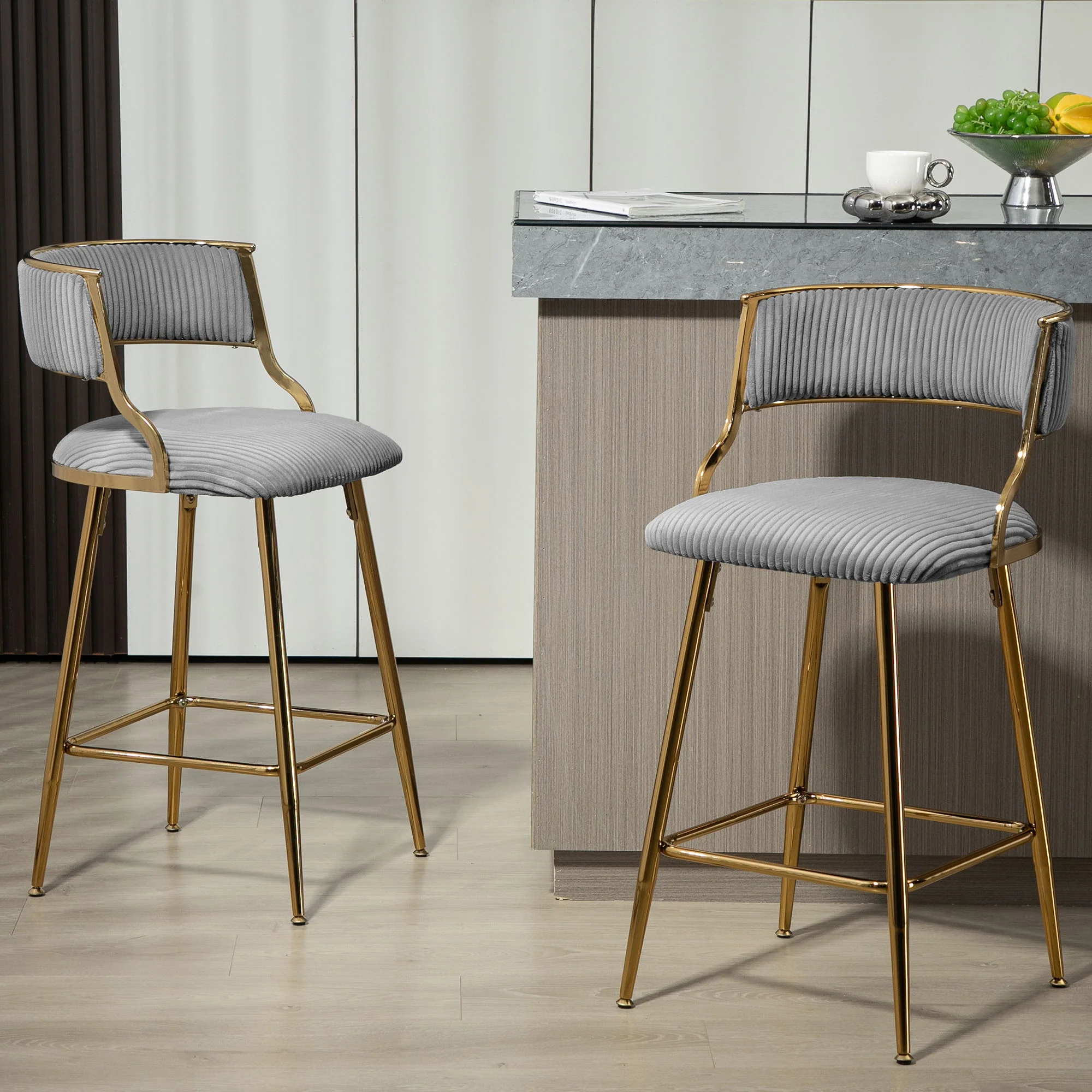Counter Height Bar Stools With Powder Coating Base And Footrest (Set of 2) - - Image 6