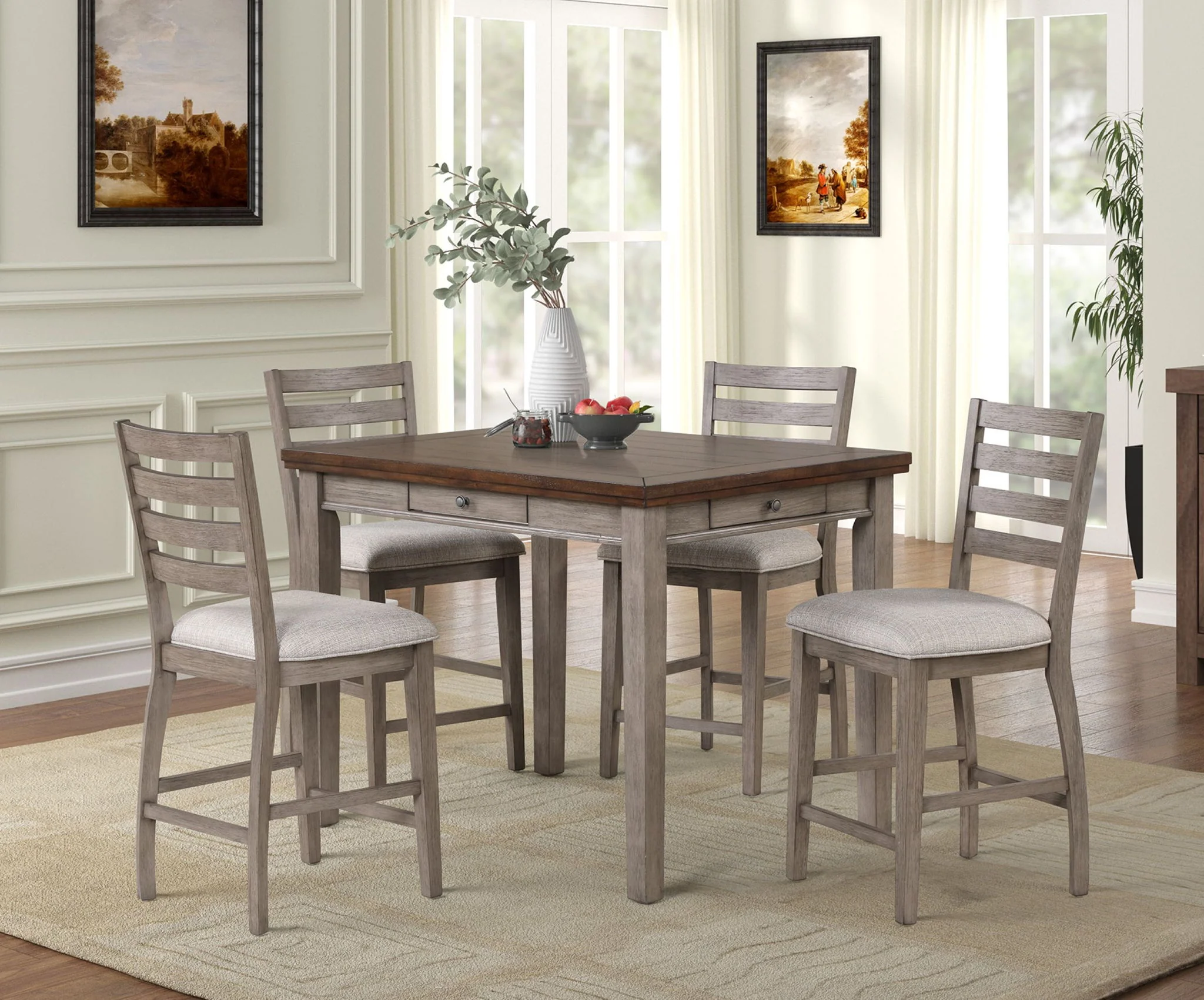 Counter Side Dining Stool With Ladder Back (Set of 2) - Gray - Image 3