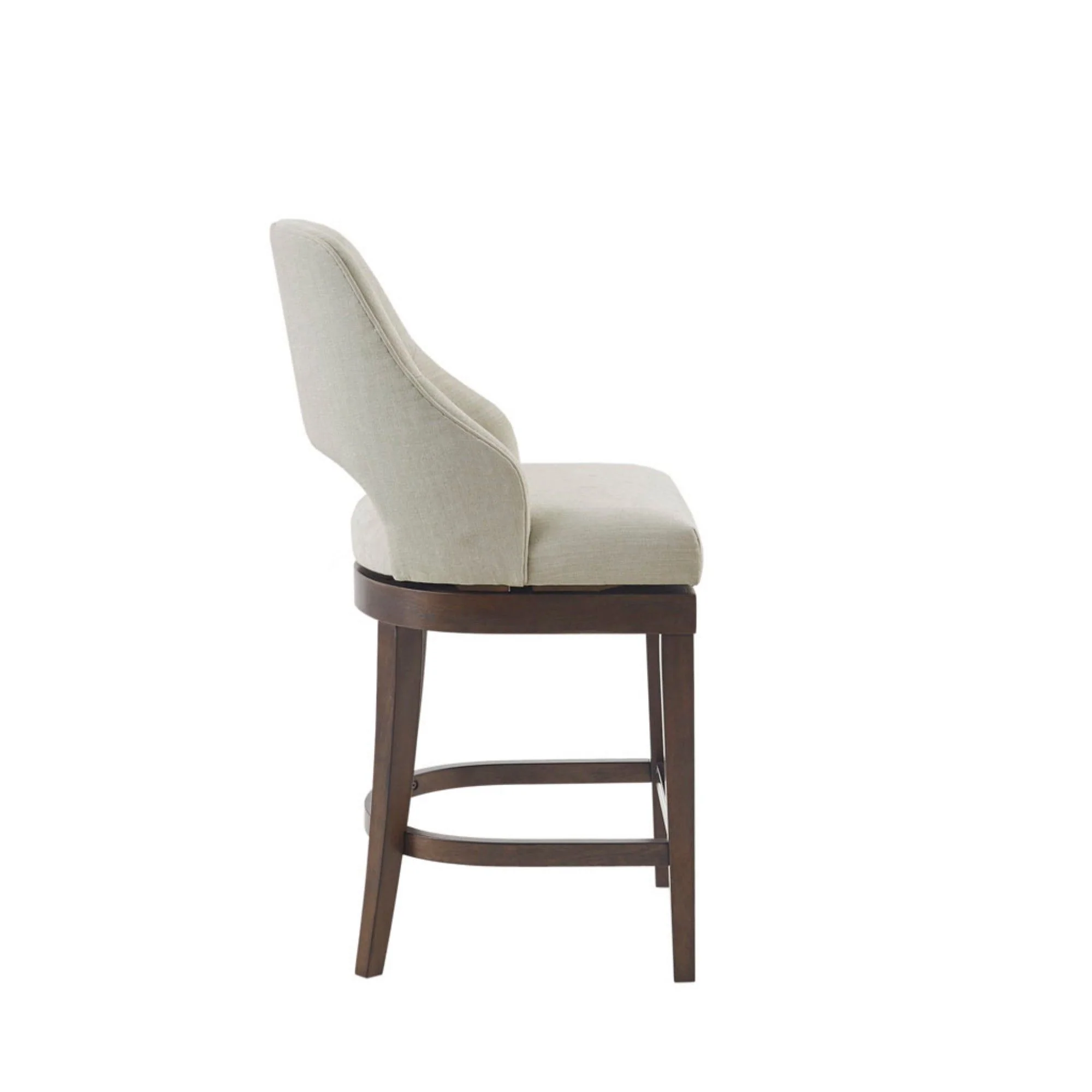 Counter Stool With Swivel Seat, Upholstery And Solid Wood Legs - Cream - Image 4