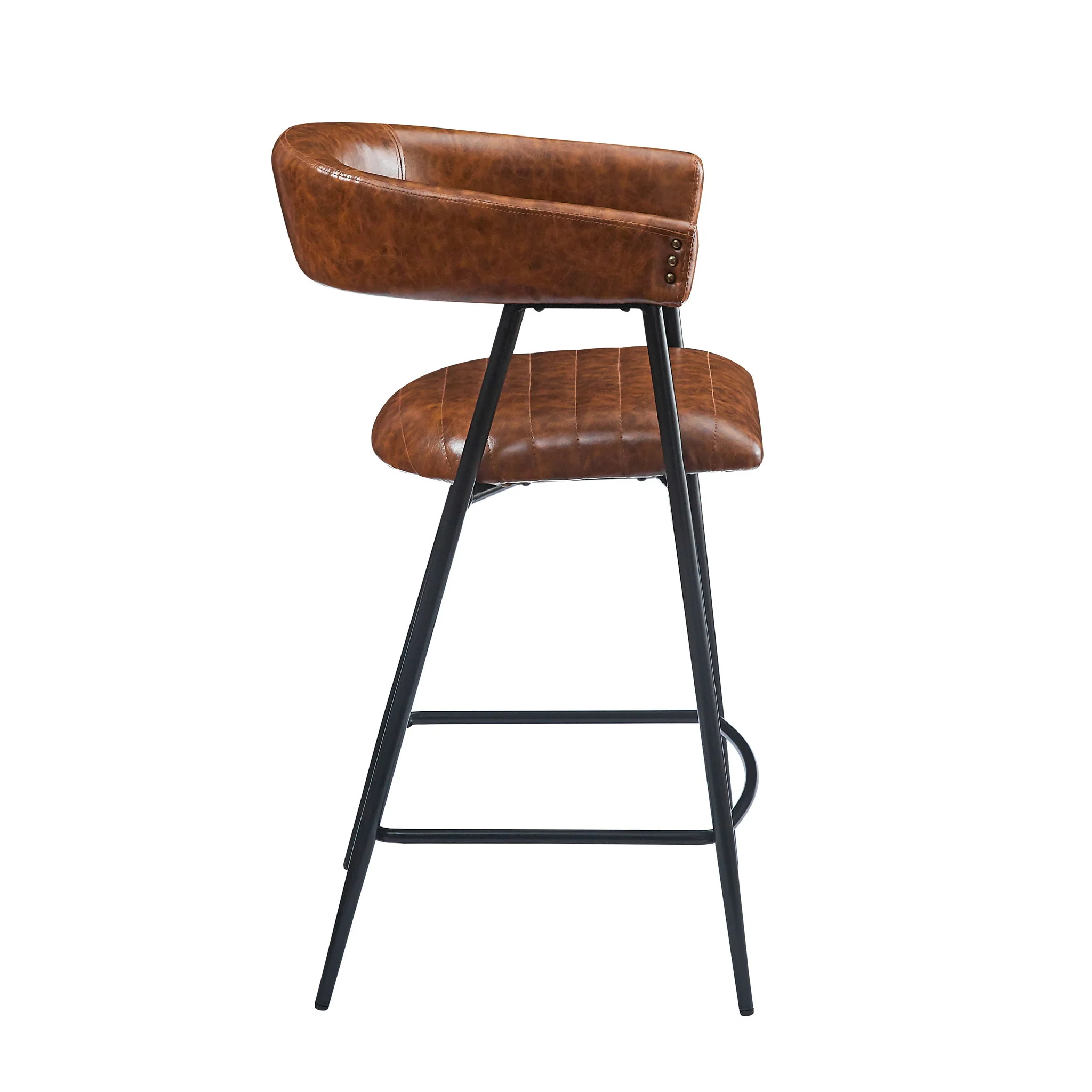 Counter Stools (Set of 2), Upholstered Counter Stools With Iron Frame, Backrest, Footrest, Arm Counter Stools For Home Bar, Kitchen Counter - Brown - Image 5