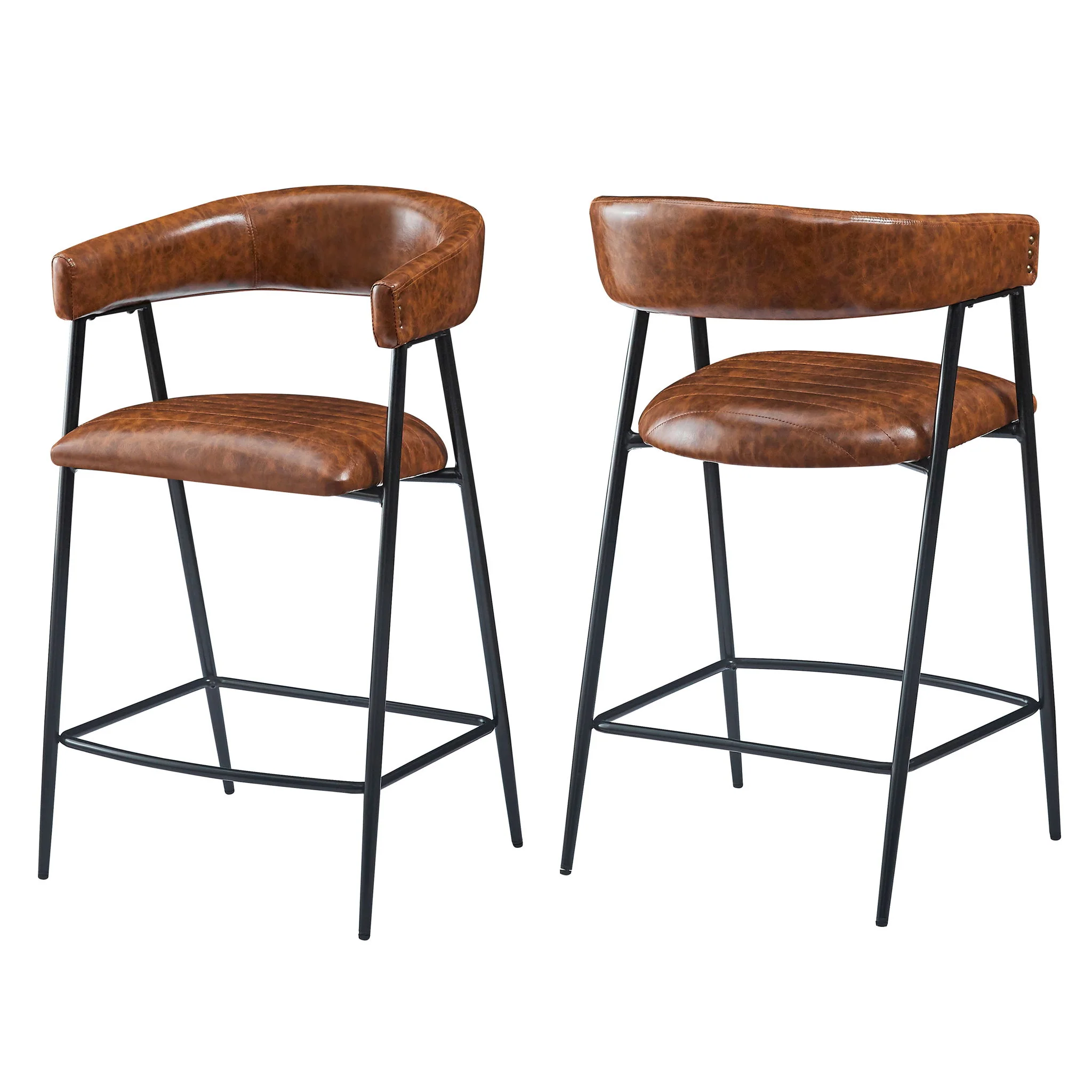 Counter Stools (Set of 2), Upholstered Counter Stools With Iron Frame, Backrest, Footrest, Arm Counter Stools For Home Bar, Kitchen Counter - Brown - Image 7
