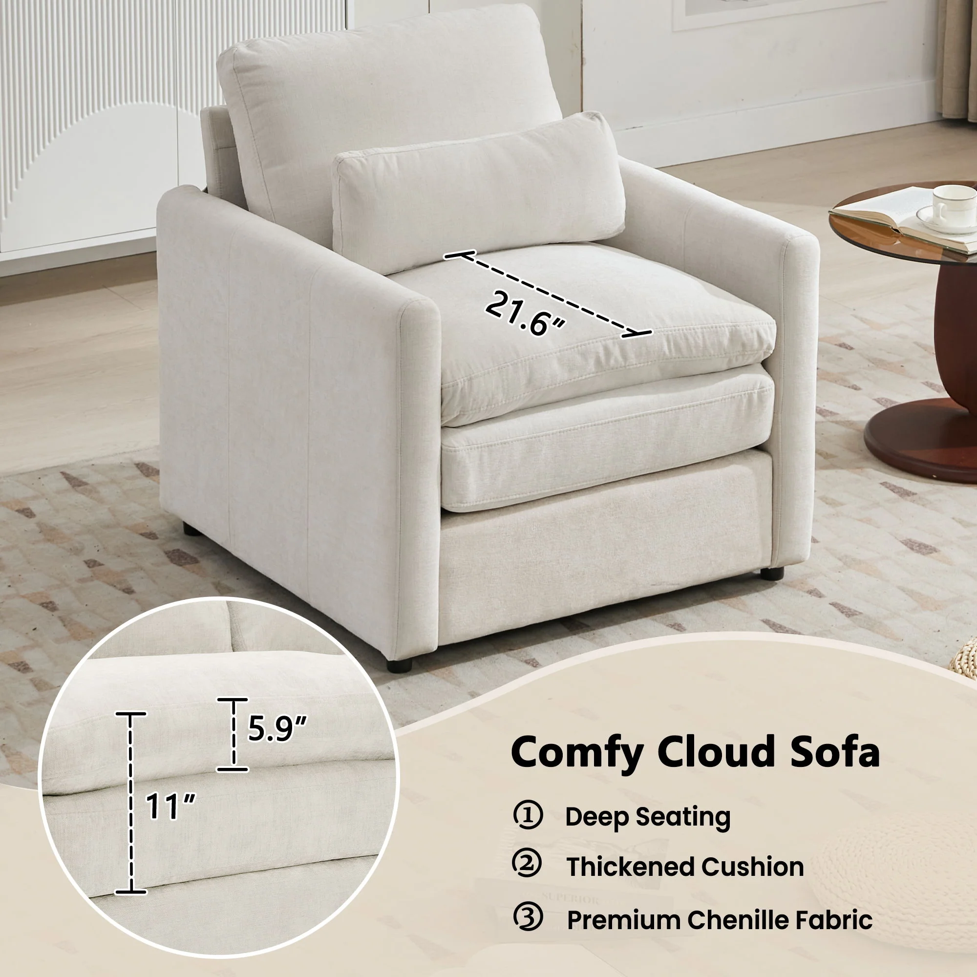 Cozy Upholstered Cushion Armchair For Living Room - Image 8