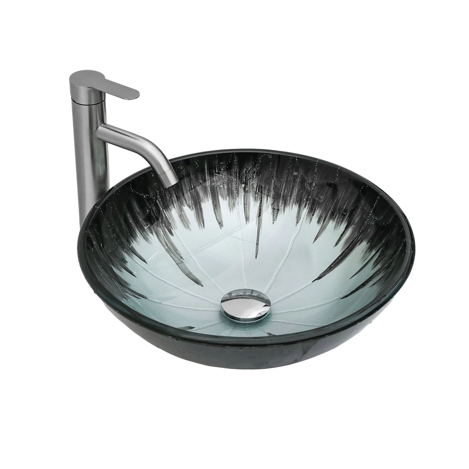 Crackle Vessel Sink With Pop Up Drain, Oval Bathroom Basin - Gray - Image 5