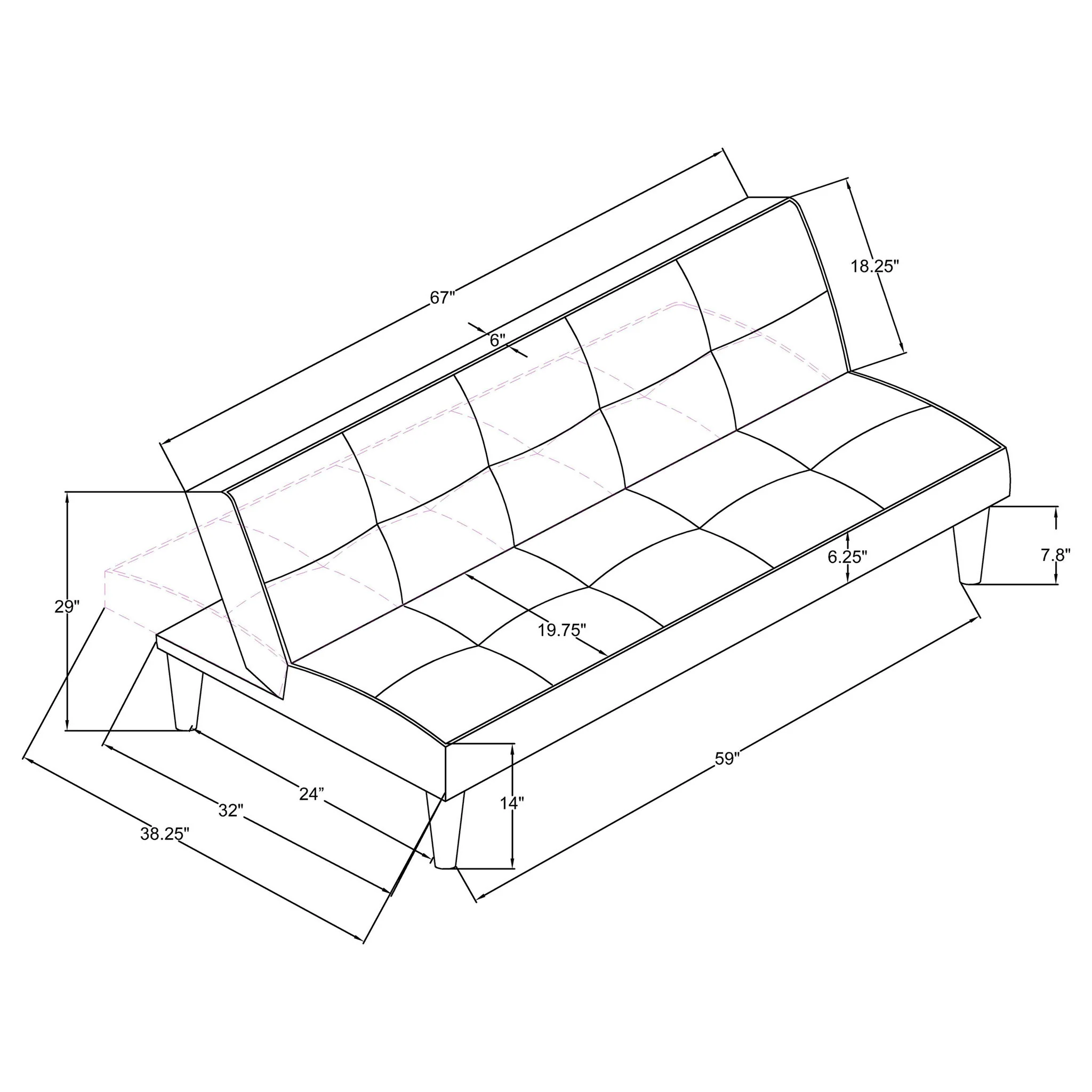 Cranston - Armless Sofa Bed With Contrast Piping - Black - Image 3