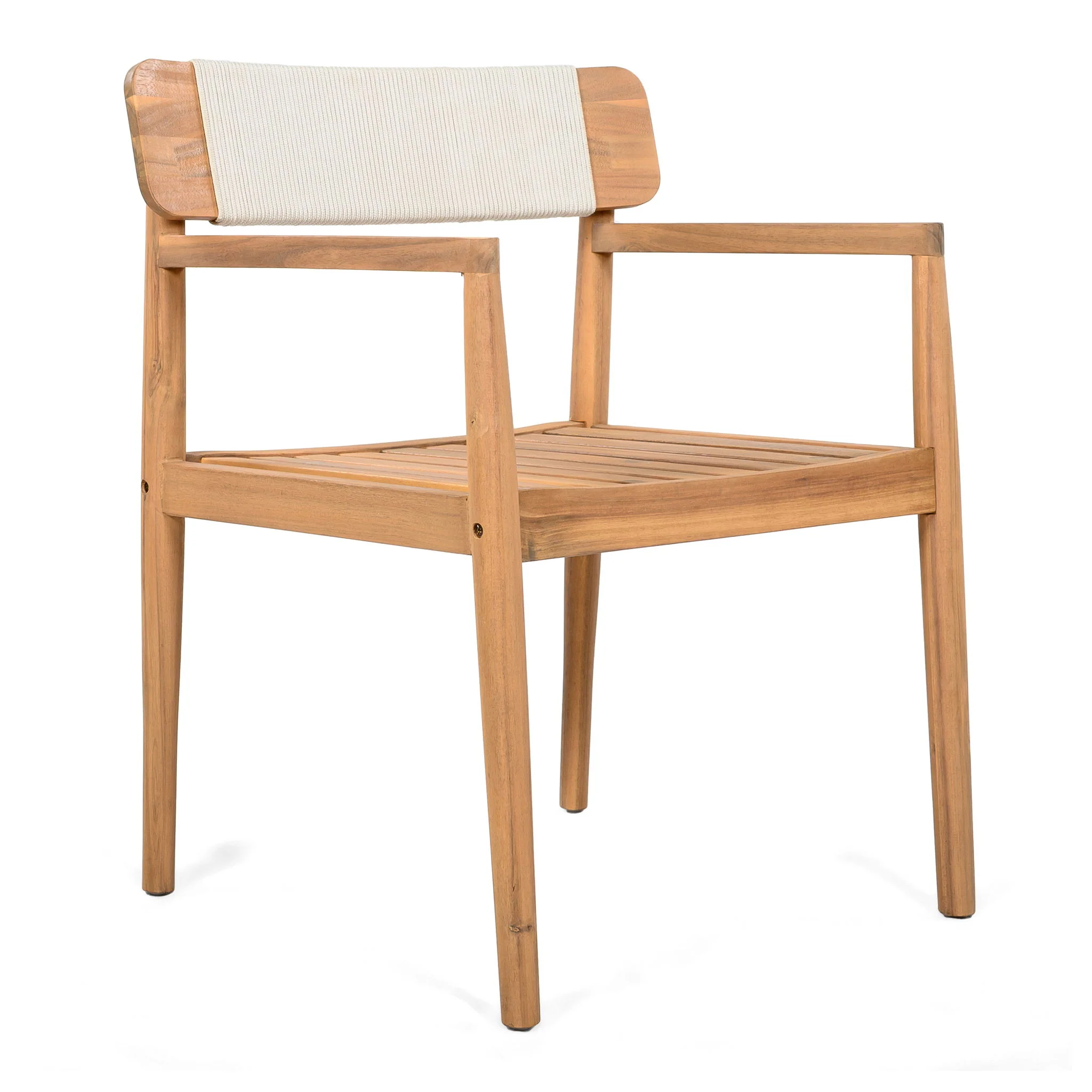 Creative Braided Acacia Wood Outdoor Dining Table And Chairs With Armrests (Set of 2) - Teak / White - Image 6