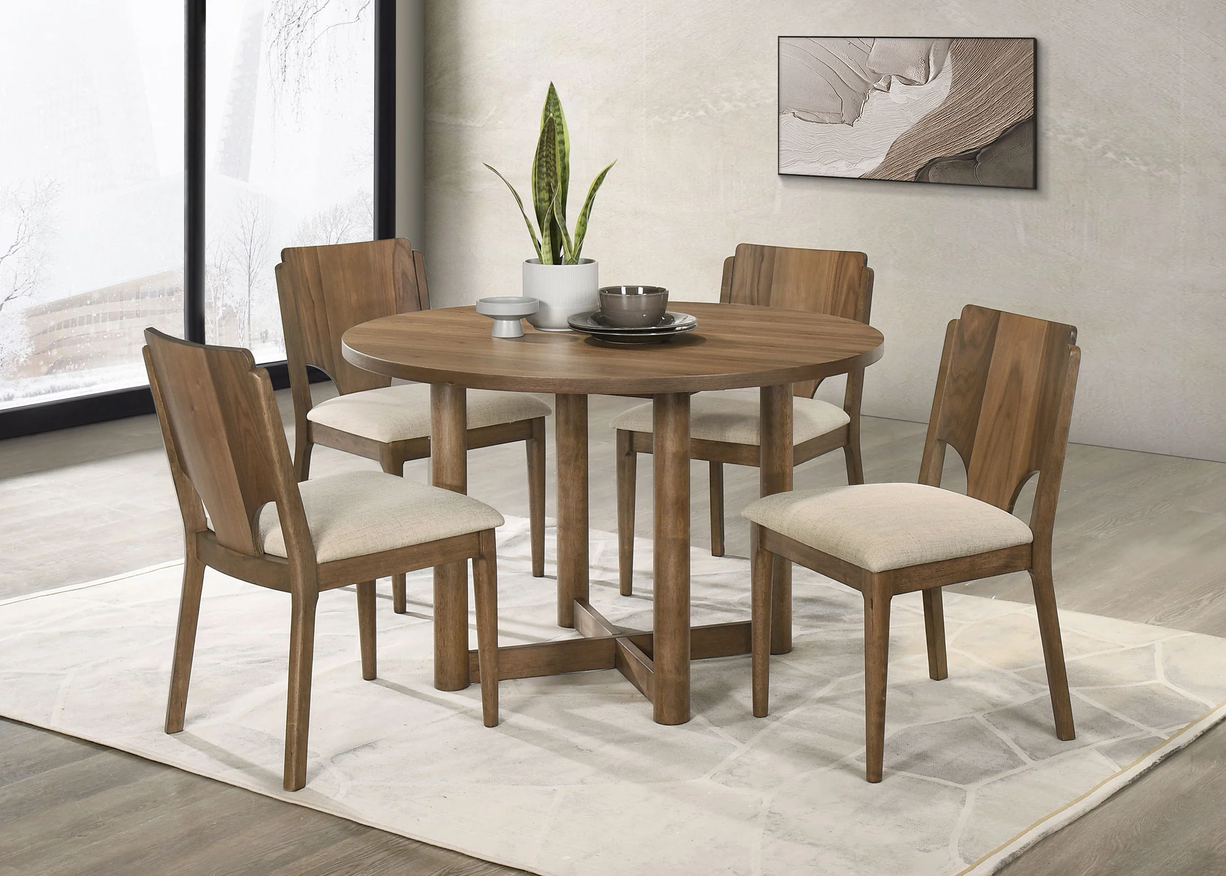 Crestmore Dining Chair Set of 2, Walnut with Beige Upholstery - Image 15