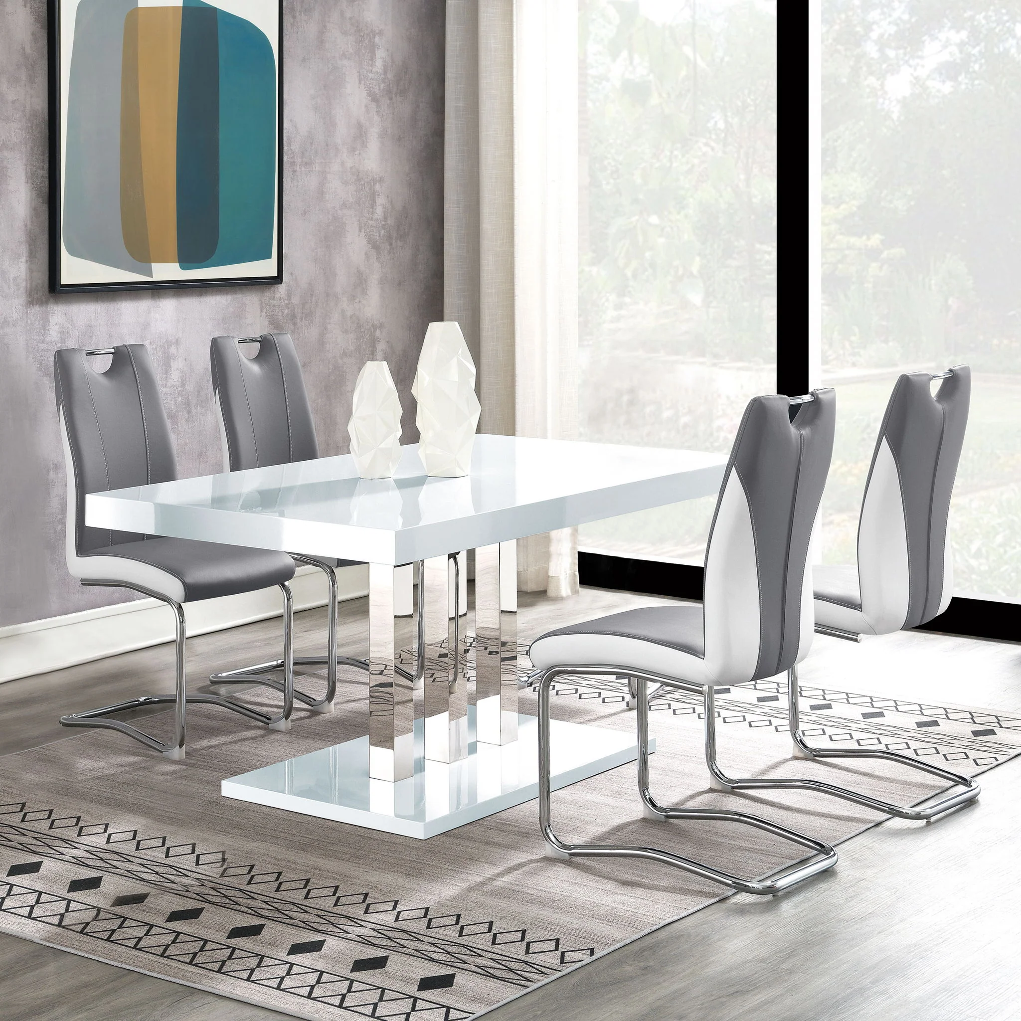 Creston - 5 Piece Dining Set With Upholstered Chairs - Gloss White - Image 5
