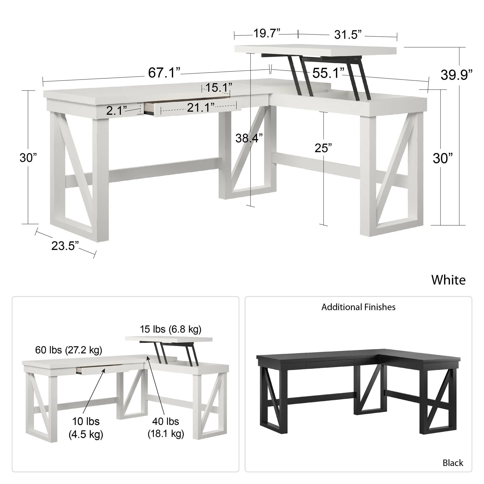 Crestwood - Lift Top L Desk - Black - Image 4