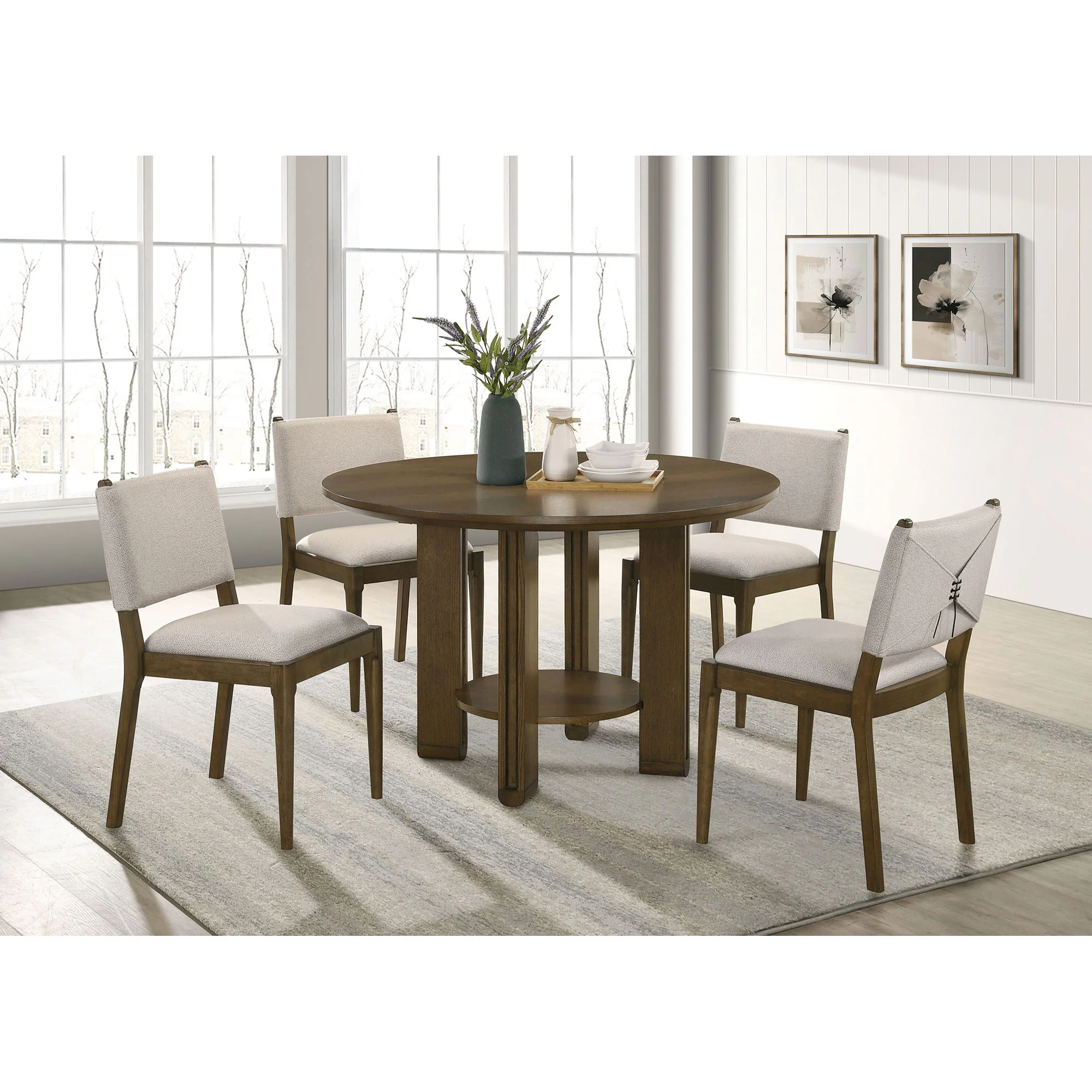 Crispin - Round Dining Table With Shelf - Brown - Image 6