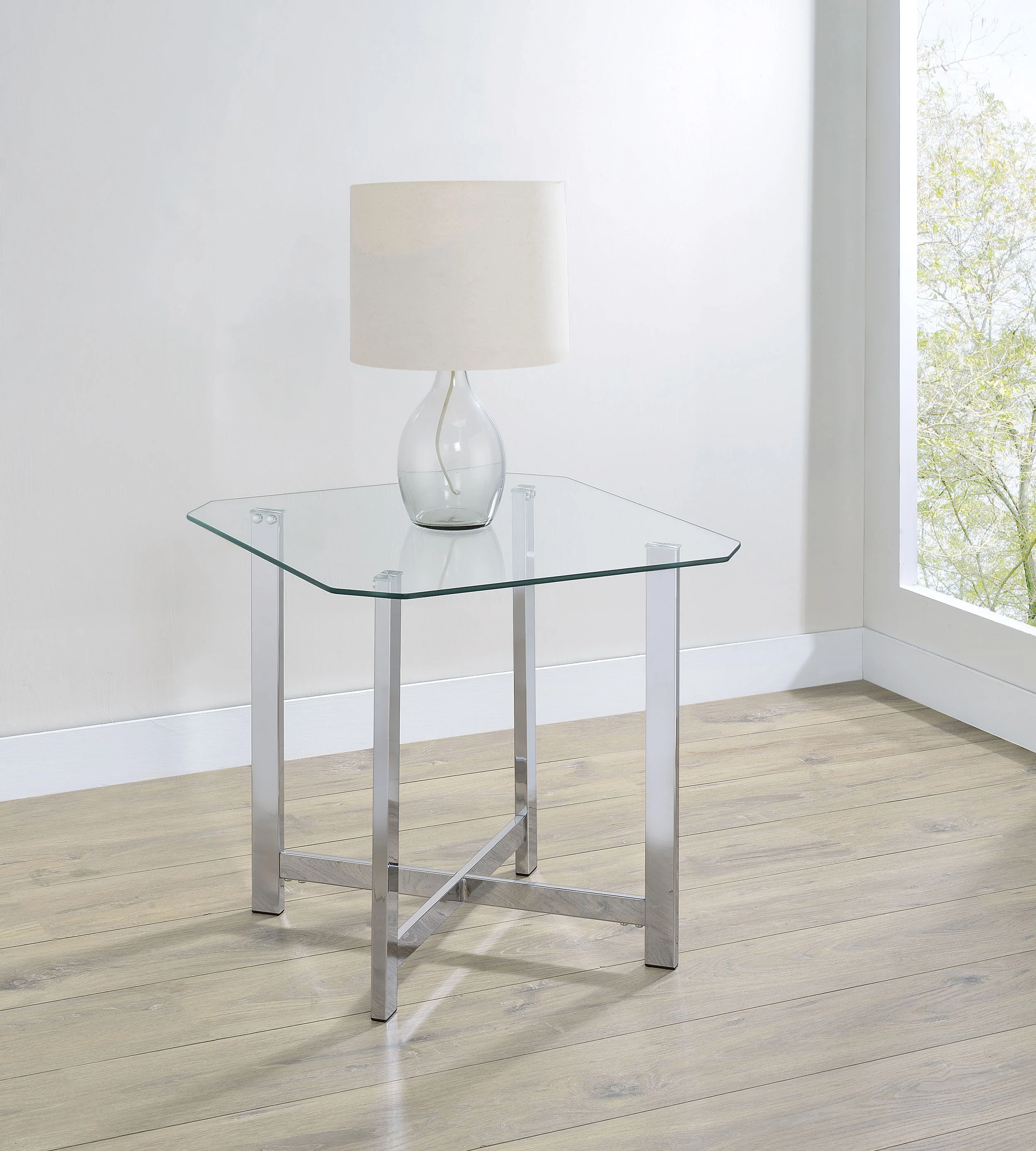 Cronin Square Tempered Glass Top Side Table Chrome - Image 2