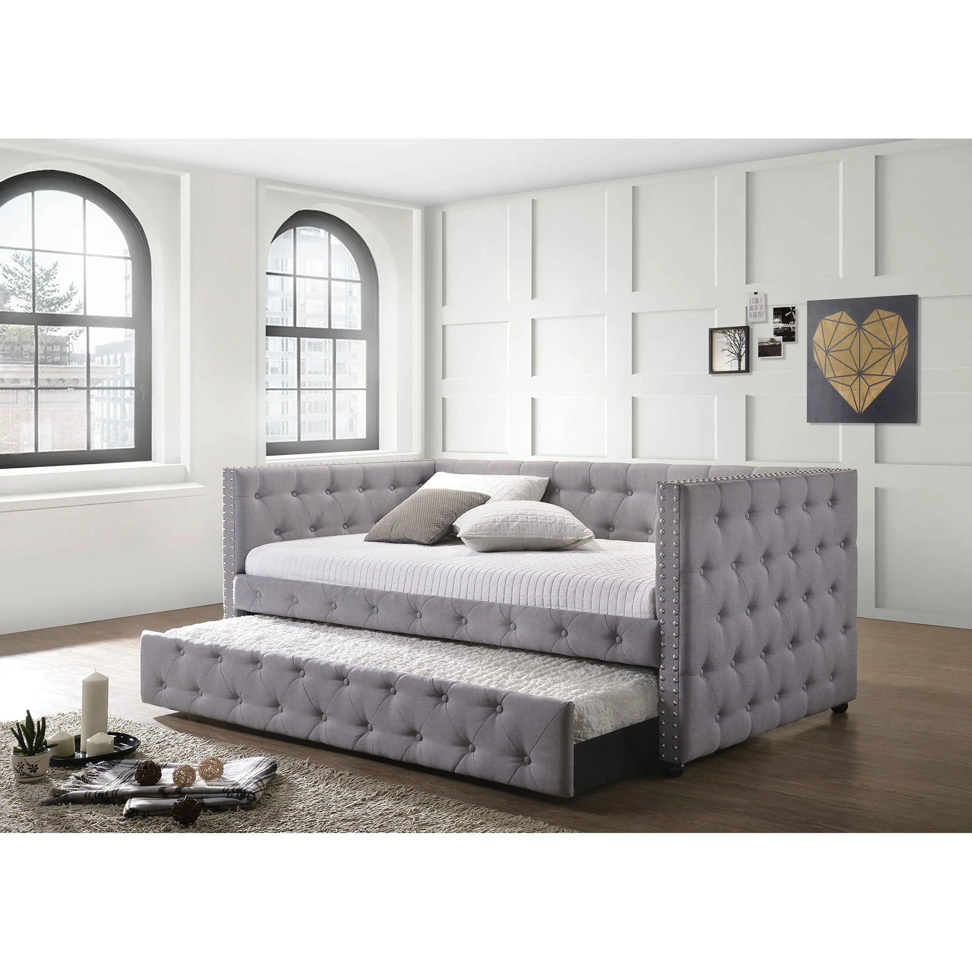 Cross - Upholstered Twin Daybed With Trundle - Gray - Image 5