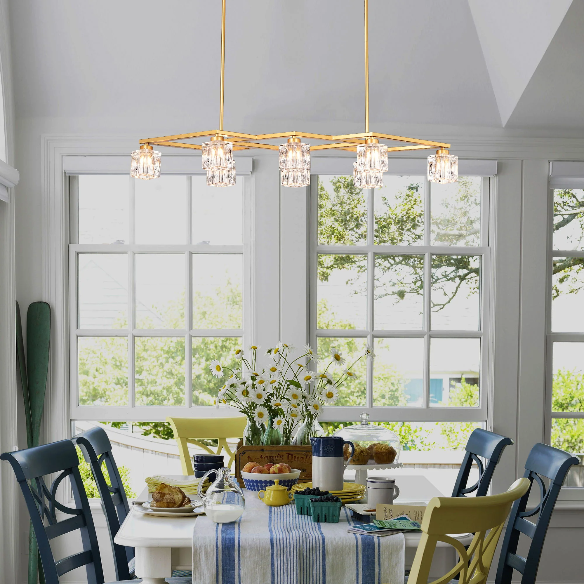 Crystal Chandelier For Dining Room, 8 Light Kitchen Chandelier Light Fixture Modern Metal Industrial Chandeliers For Farmhouse Entryway Living Room (8*G9 Bulbs Included) - Matte Gold - Image 3