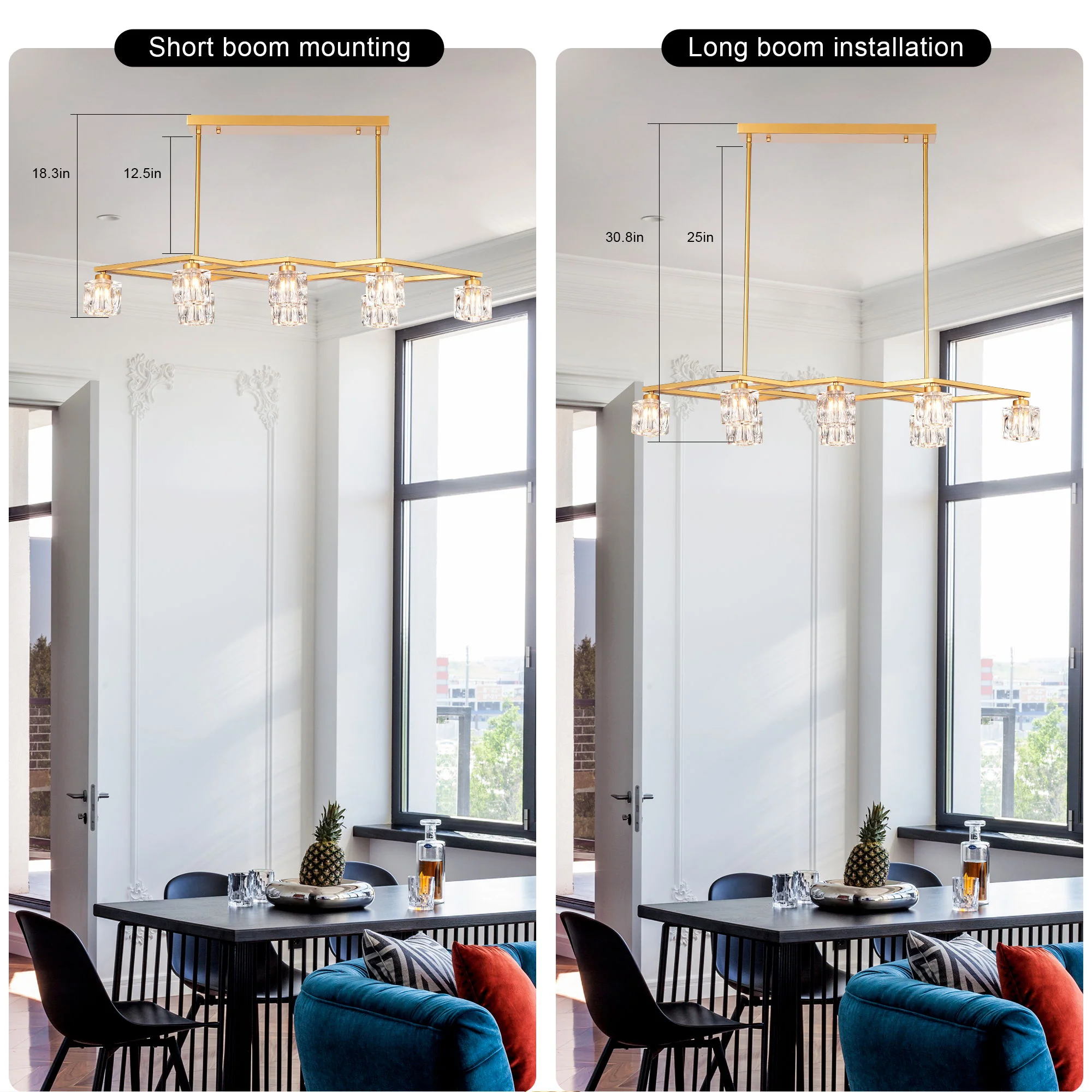 Crystal Chandelier For Dining Room, 8 Light Kitchen Chandelier Light Fixture Modern Metal Industrial Chandeliers For Farmhouse Entryway Living Room (8*G9 Bulbs Included) - Matte Gold - Image 4