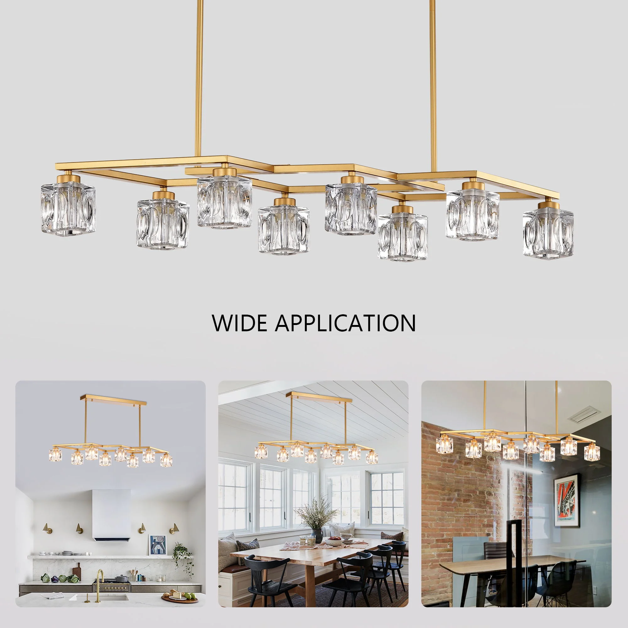 Crystal Chandelier For Dining Room, 8 Light Kitchen Chandelier Light Fixture Modern Metal Industrial Chandeliers For Farmhouse Entryway Living Room (8*G9 Bulbs Included) - Matte Gold - Image 9