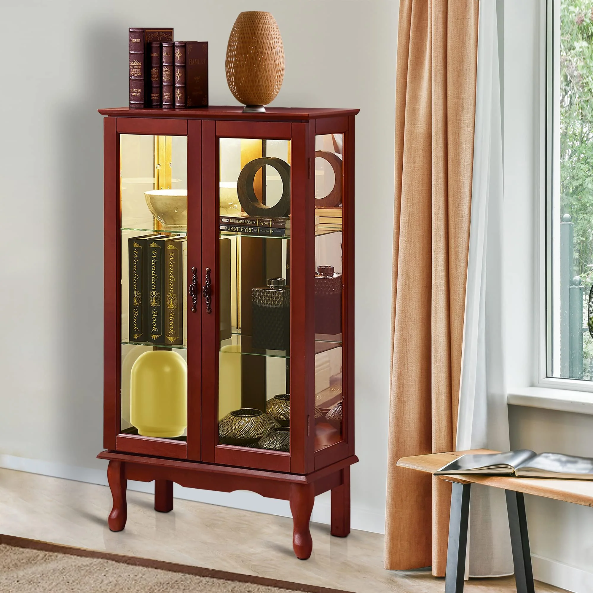 Curio Cabinet Lighted Curio Diapaly Cabinet With Adjustable Shelves And Mirrored Back Panel, Tempered Glass Doors (3 Tier), (E26 Light Bulb Not Included) - Image 19